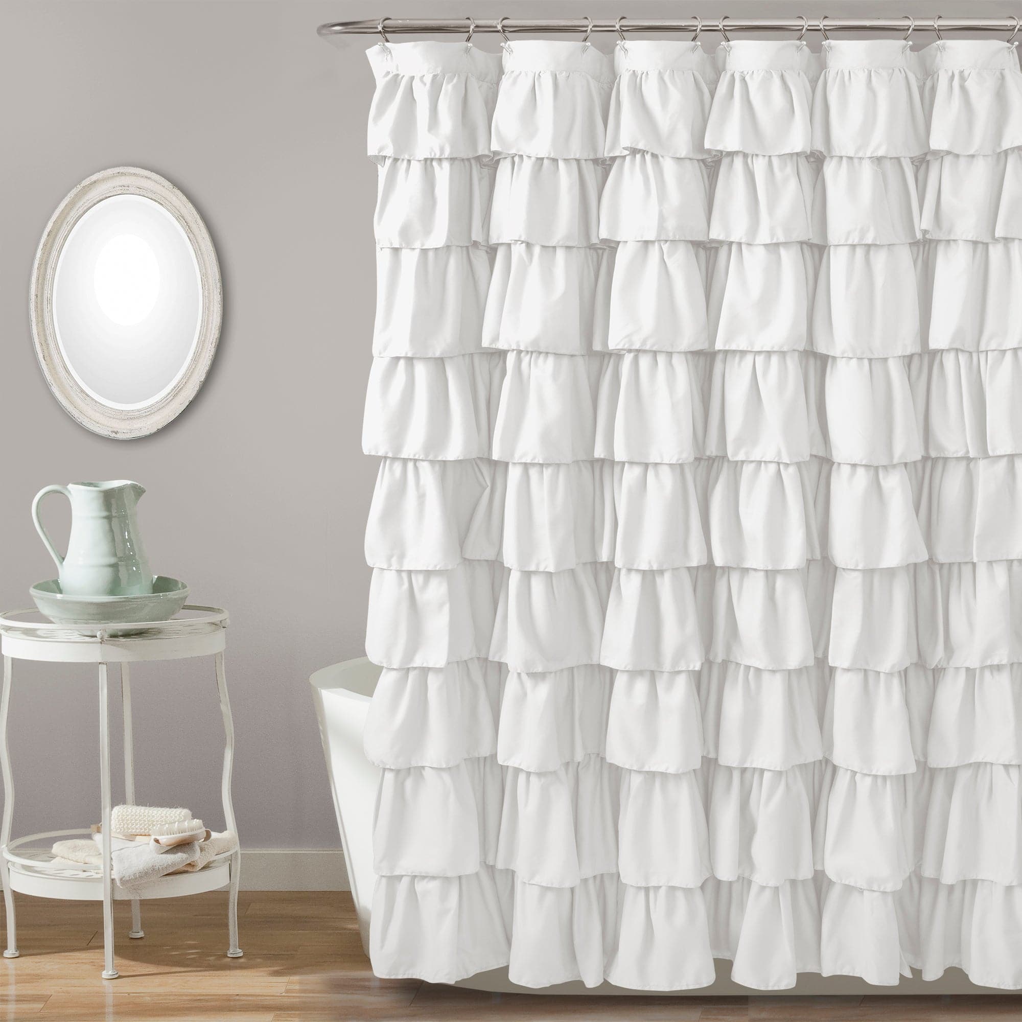 Elegant Ruffle Shower Curtain with Waterproof Lining - Vintage Bathroom Decor for Farmhouse, Cottage & Boho Style Homes - Perfect for Master Bath, Guest Bath & Kids' Bathroom