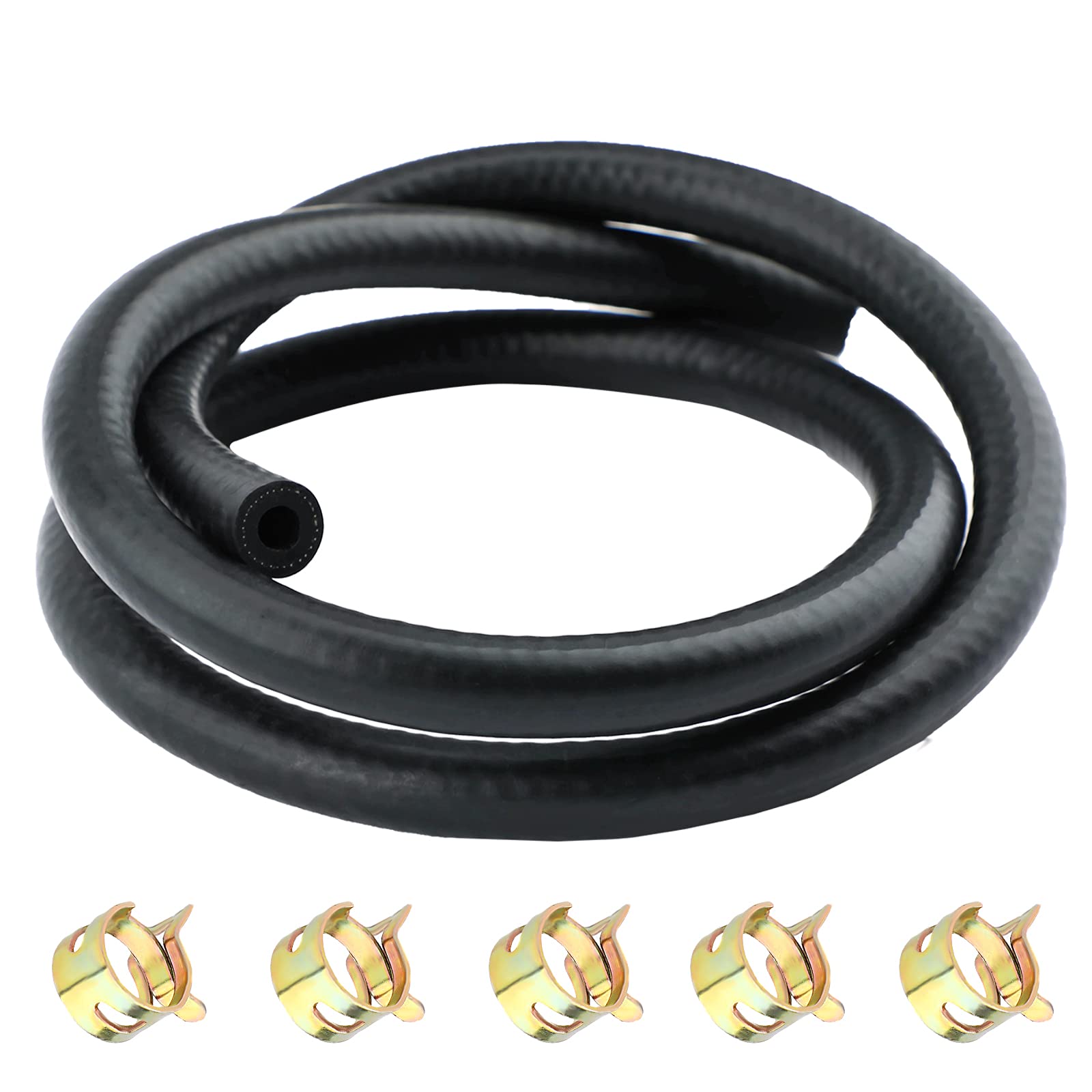 SAVITA 3.28 Ft 1/4 Inch ID Fuel Line Hose Kit with 5 Hose Clamps - Compatible with Motorcycles, Cars, Tractors & Small Engines - Durable Gasoline Fuel Pipe for Automotive Repair & Maintenance