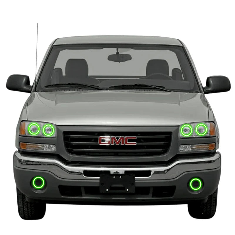 GMC Sierra Multicolor LED Halo Headlight Kit (1999-2006) - Upgrade Your Truck's Style & Visibility for Night Driving & Off-Road Adventures