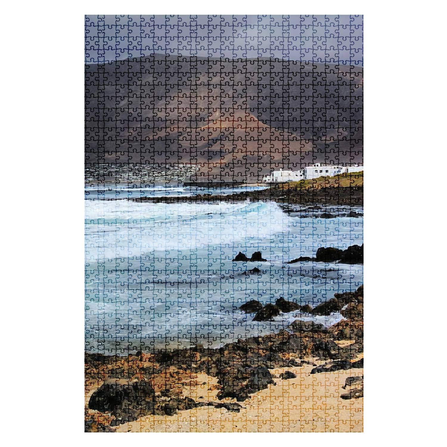 1000-Piece Wooden Jigsaw Puzzle - Caleta de Famara Lanzarote Rocky Mountain Sunset Landscape - Challenging Adult Puzzle for Family Game Night, Home Decor & Gift Idea - Educational DIY Board Game for Teens & Adults