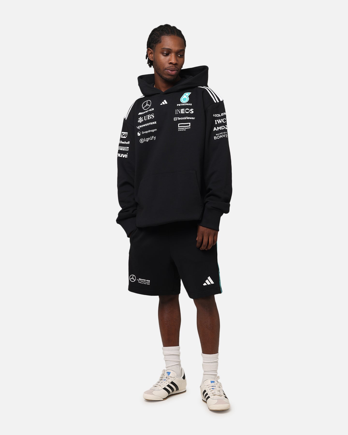 Adidas x Mercedes AMG PETRONAS F1 2025 Team Hoodie - Black & White Pullover for Men & Women - Perfect for Racing Fans, Streetwear & Casual Outfits