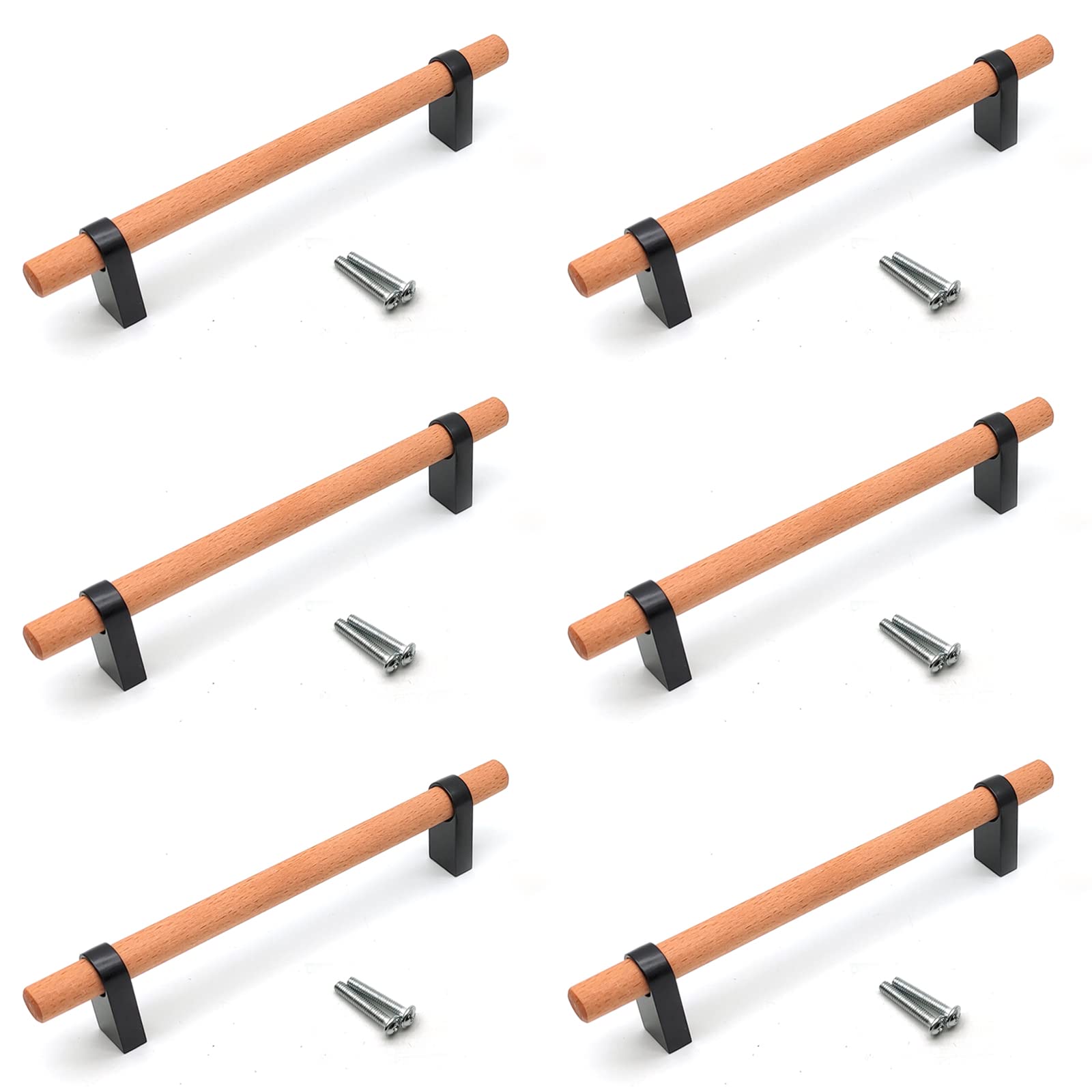 Black T-Shaped Wooden Cabinet Handles - 6 Pack (5
