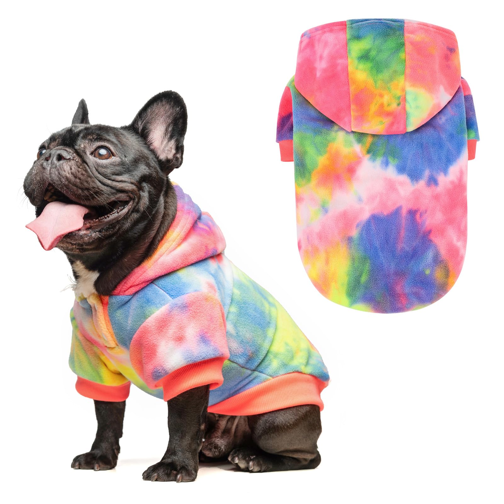Tie Dye Dog Hoodie for Medium Dogs - Warm Fleece Sweater with Pocket for Cold Weather - Pink & Blue Winter Coat for Male & Female Pets - Perfect for Outdoor Walks & Indoor Comfort