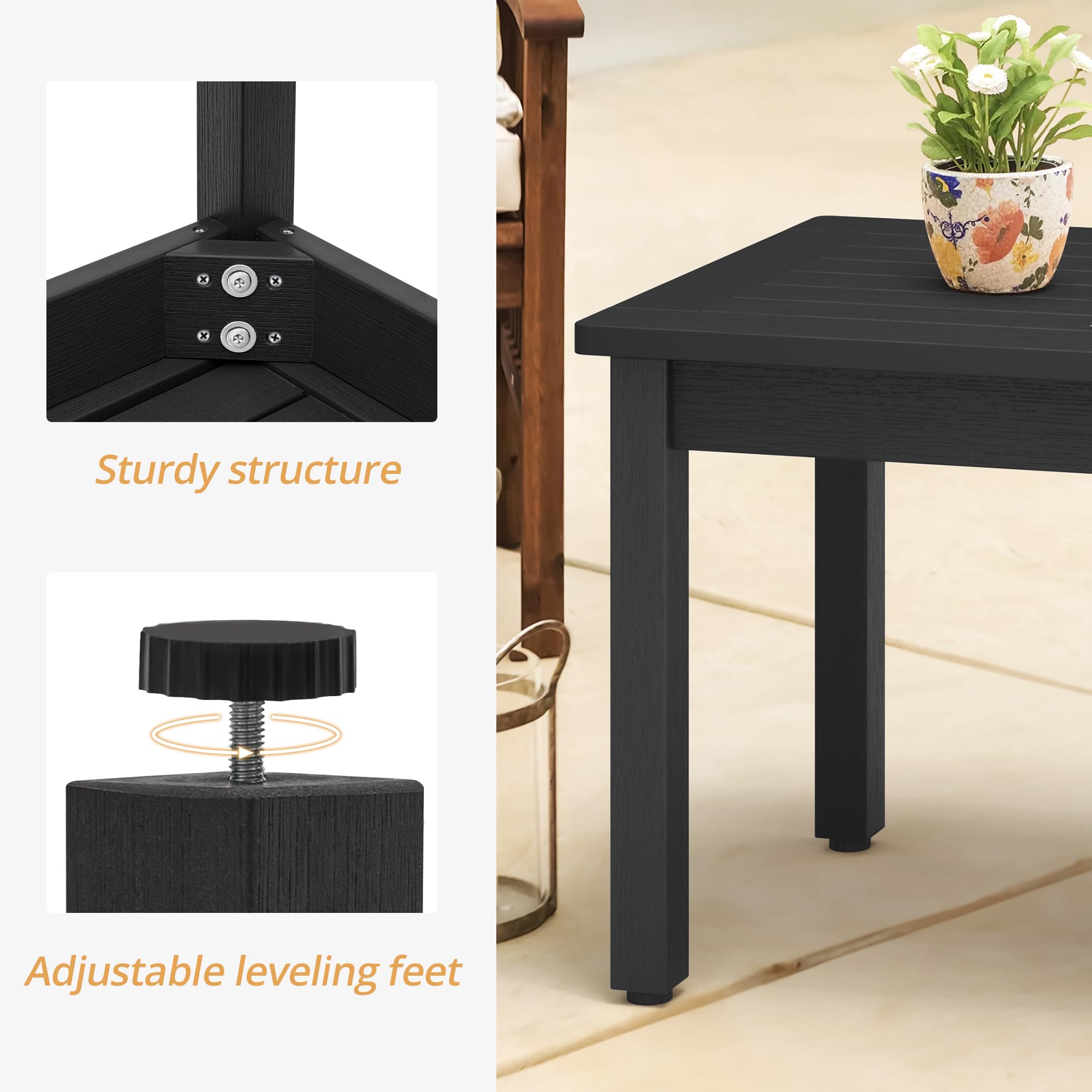 LUE BONA Outdoor Coffee Table Rectangle - Weatherproof HDPS Patio Coffee Table with Slatted Tabletop for Deck, Garden, Balcony - Perfect for Indoor & Outdoor Use (Black) | Ideal for Backyard Relaxation, Poolside Lounging, and Outdoor Entertaining
