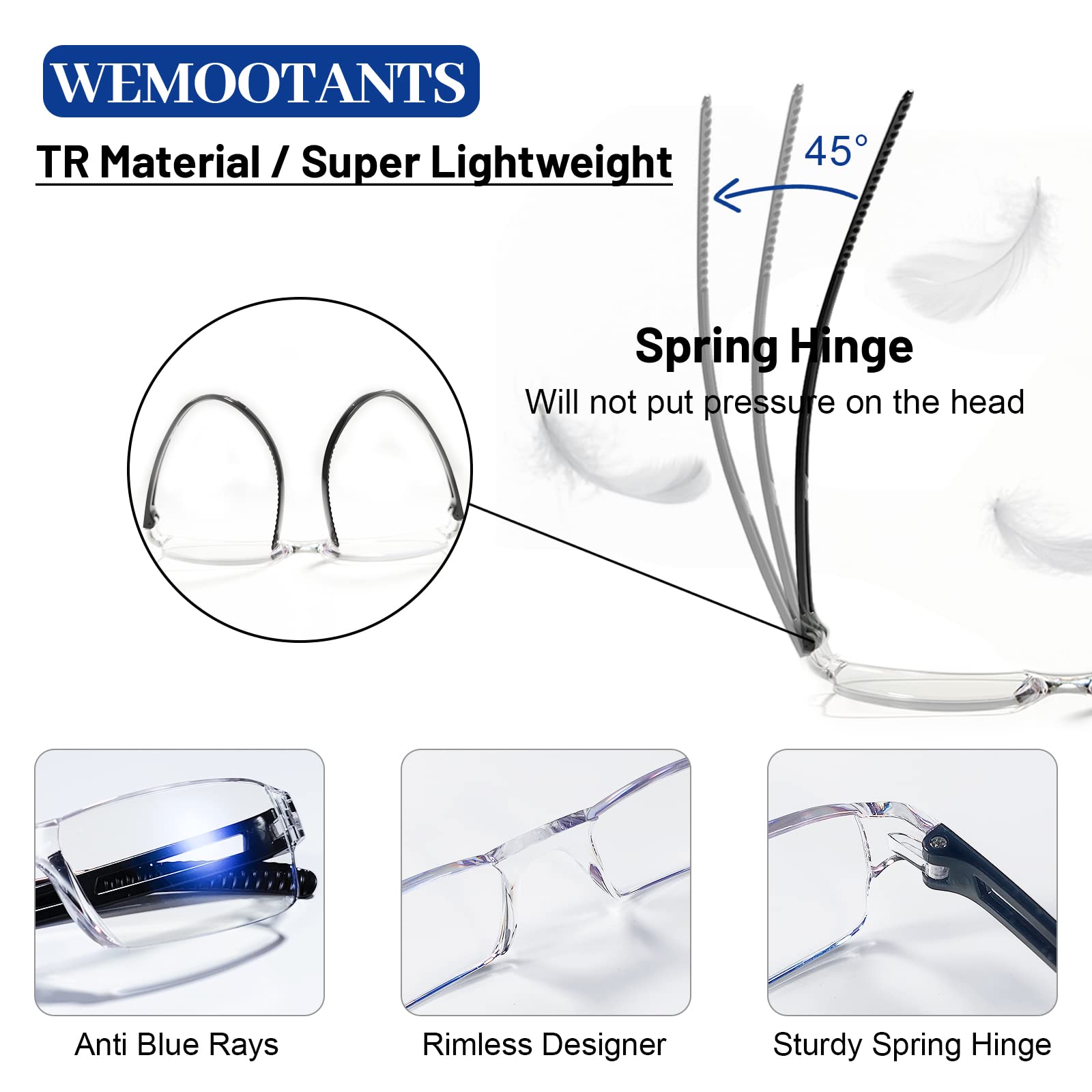 4 Pairs Blue Light Blocking Reading Glasses for Men - Fashion Rectangle Eyewear Frame with 4.00 Magnification (4 Colors) - Perfect for Computer Use, Office Work & Screen Time Protection
