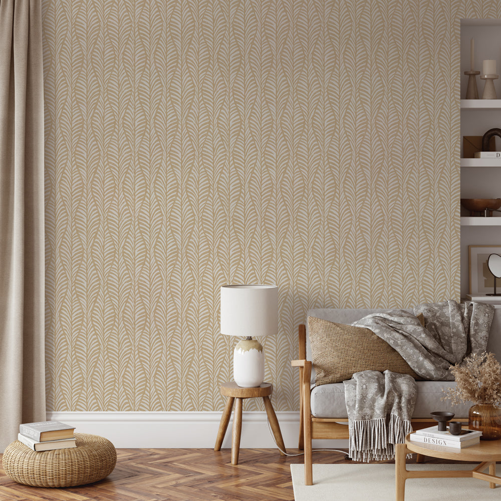 Self-Adhesive Block Print Leaves Wallpaper - Removable Peel & Stick Wall Decor for Bedroom, Living Room, and Office