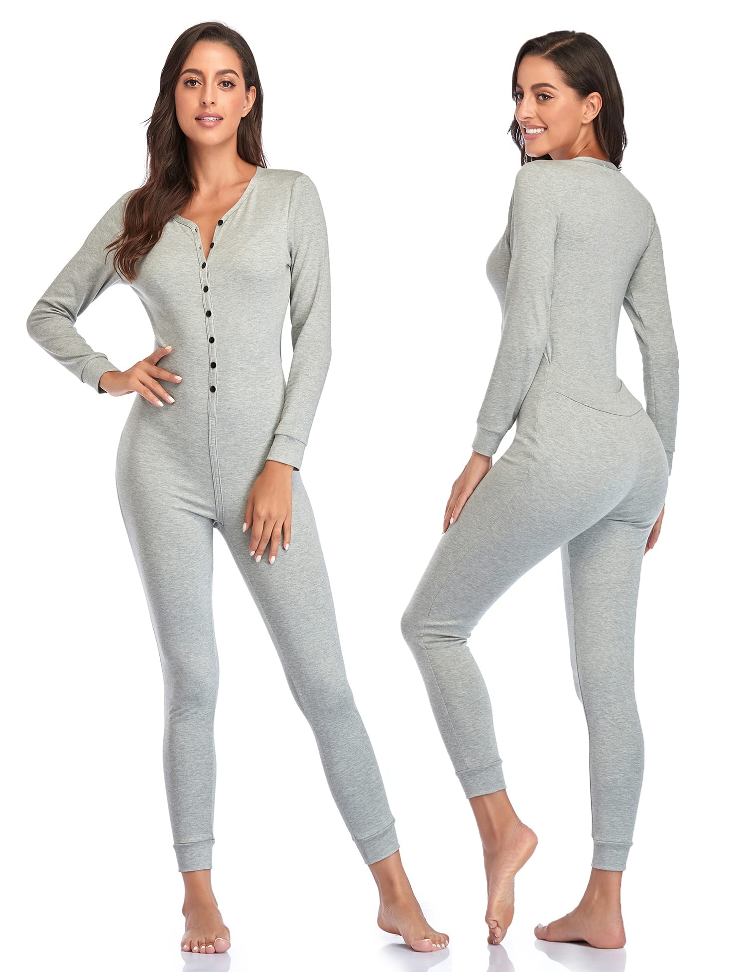 COLORFULLEAF Women's Cotton Pajama Onesie - Thermal One-Piece Union Suit with Henley Neck | Cozy Sleepwear for Winter Nights, Lounge Wear & Home Comfort