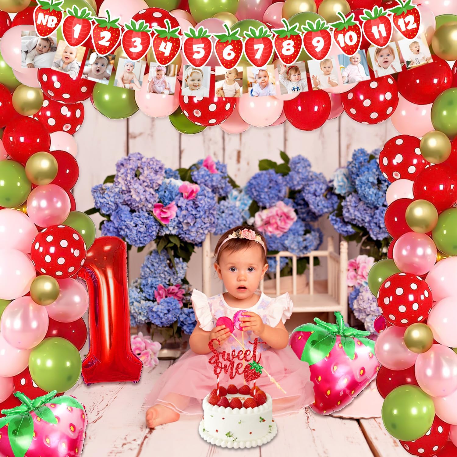 Strawberry Balloon Arch Kit - Berry Themed Birthday Party Decorations for Baby's First Birthday, Baby Shower & Gender Reveal | Includes Balloon Garland, Strawberry Balloons & Party Decor
