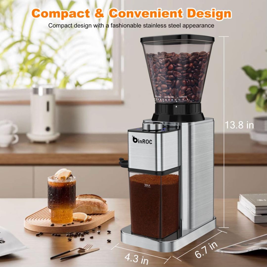 Premium Electric Conical Burr Coffee Grinder - 48 Adjustable Grind Settings for Espresso, Drip & French Press - Anti-Static Stainless Steel Design - Perfect for Home, Office & Coffee Shops