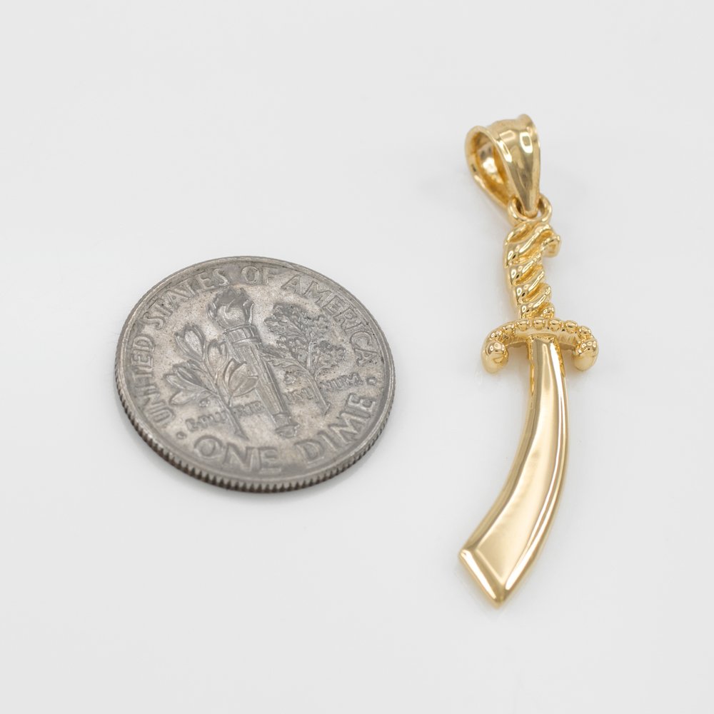 10k Yellow Gold Islamic Scimitar Sword Pendant Necklace for Men - High Polish Religious Jewelry Gift - Perfect for Eid, Ramadan & Special Occasions