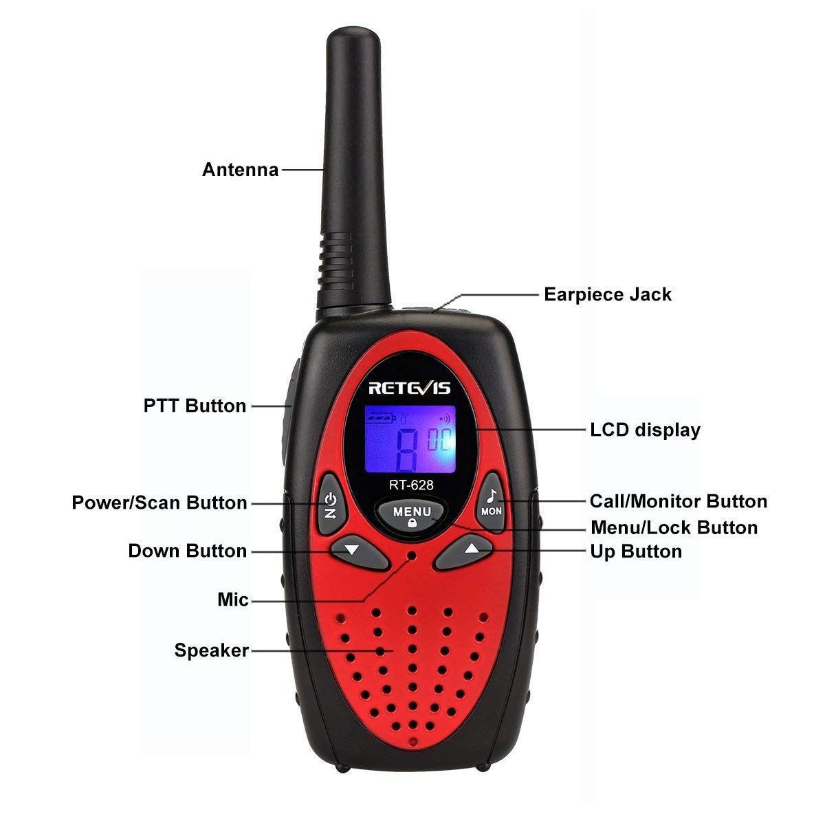 Retevis RT628 Kids Walkie Talkies - Rechargeable Long Range Walkie Talkies for Children, Birthday & Holiday Toy Gifts for Family - Easy to Use for Camping, Hiking & Outdoor Adventures (2 Pack, Red) - Perfect for Backyard Play, Road Trips & Family Bonding Activities