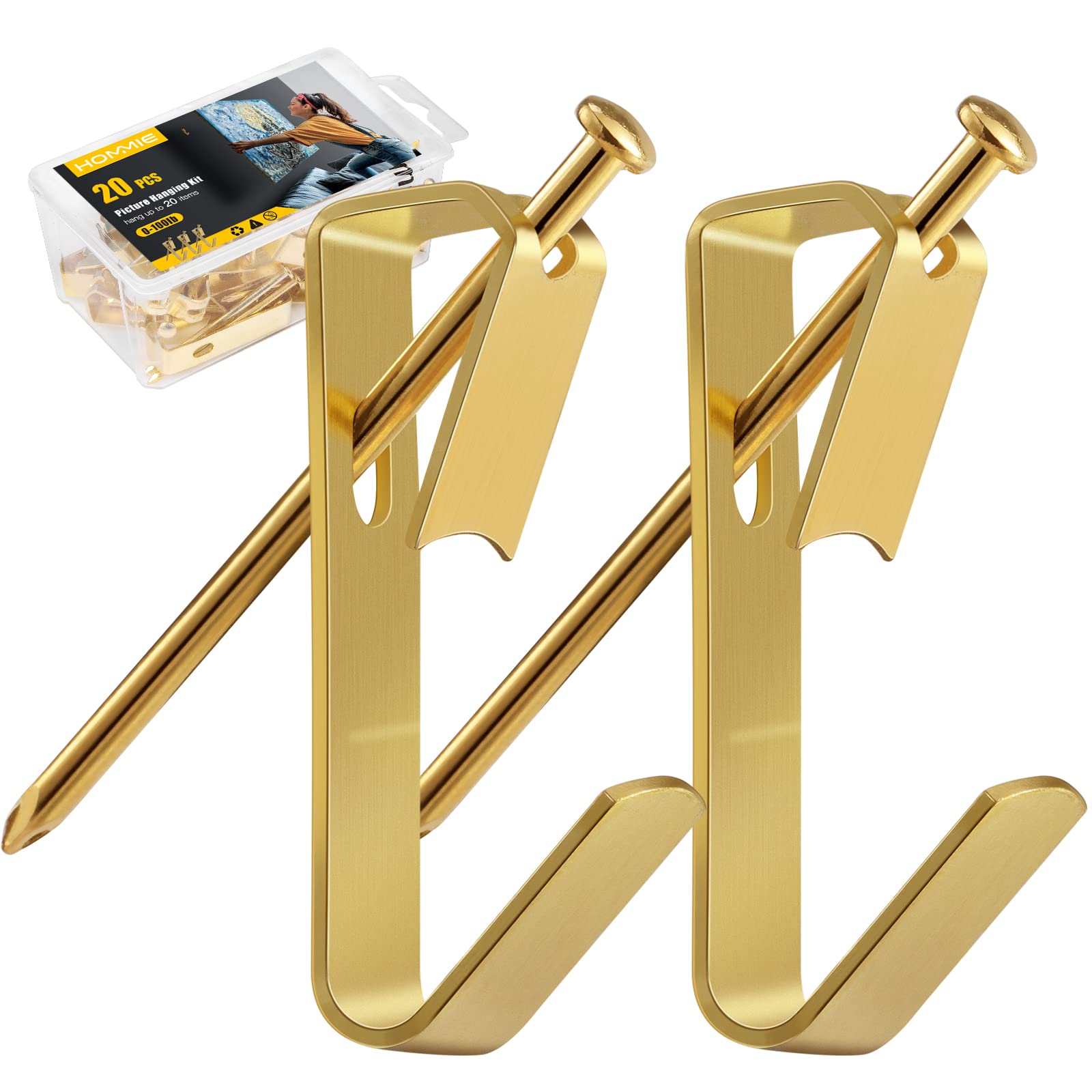 100lbs Heavy Duty Picture Hangers - 20Pcs Wall Hanging Hooks Kit for Frames, Canvas, Mirror - Secure Drywall & Wood Mounting Hardware - Perfect for Home Gallery, Office Decor & Art Display