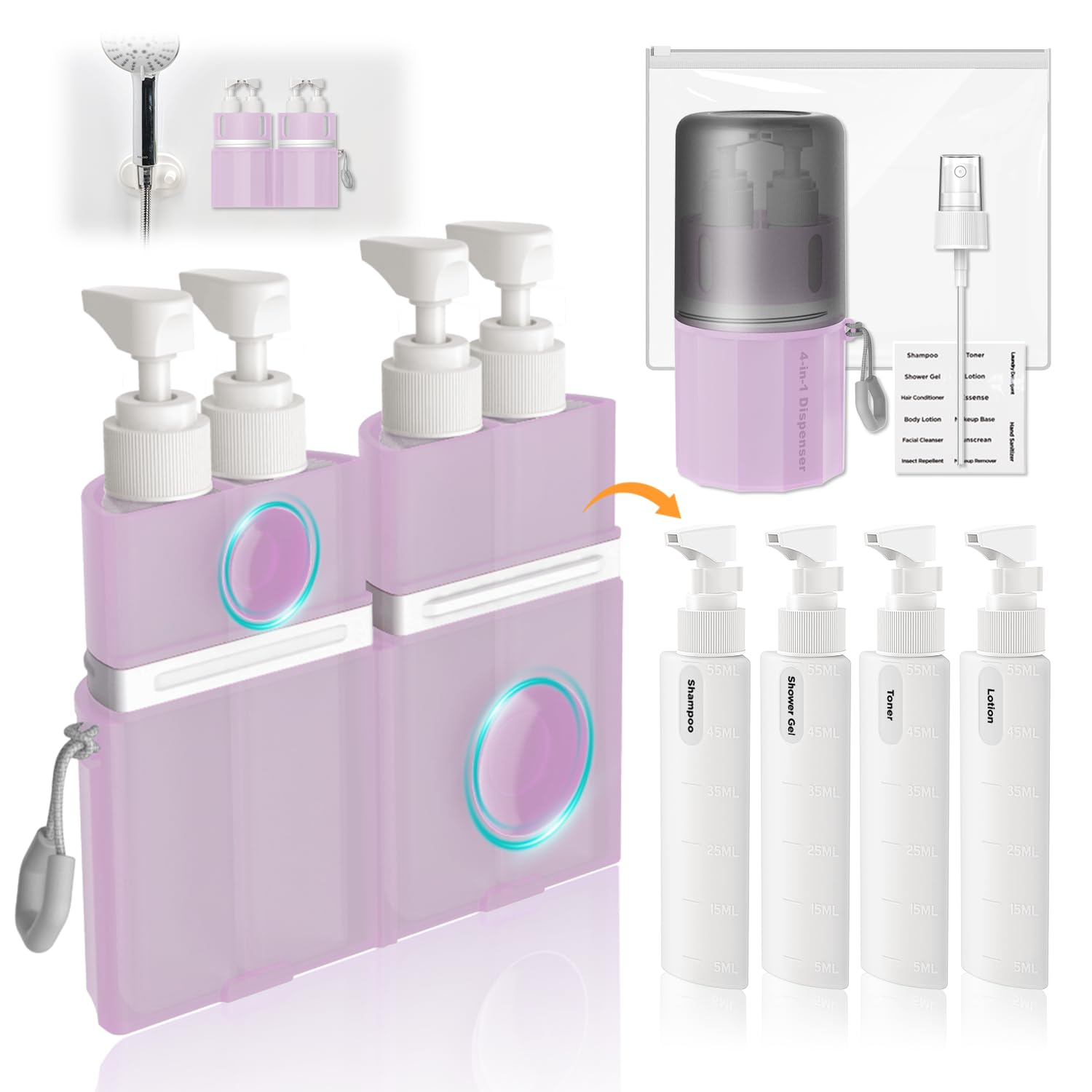 TSA Approved Travel Bottles for Toiletries - Leak Proof Shampoo & Conditioner Containers with Suction Cups (Pink) | Perfect for Airplane Carry-On, Gym & Vacation Essentials