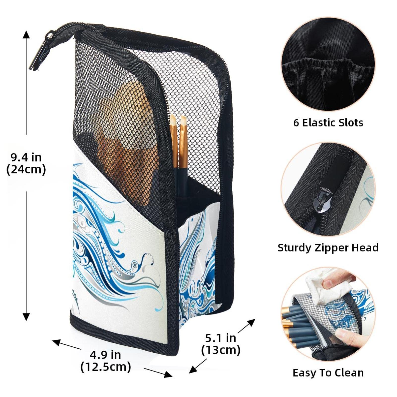 Premium Makeup Brush Organizer Bag with 12 Brushes - Blue Goldfish Print Cosmetic Brush Holder Case for Travel & Home Storage | Portable Makeup Brush Storage Solution for Artists & Professionals