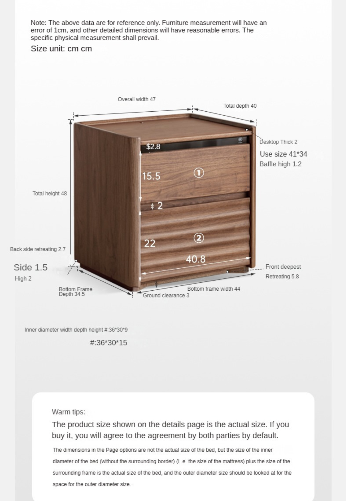 Black Walnut Solid Wood Nightstand - Minimalist Bedside Table for Bedroom, Living Room & Office | Durable & Stylish Storage Solution