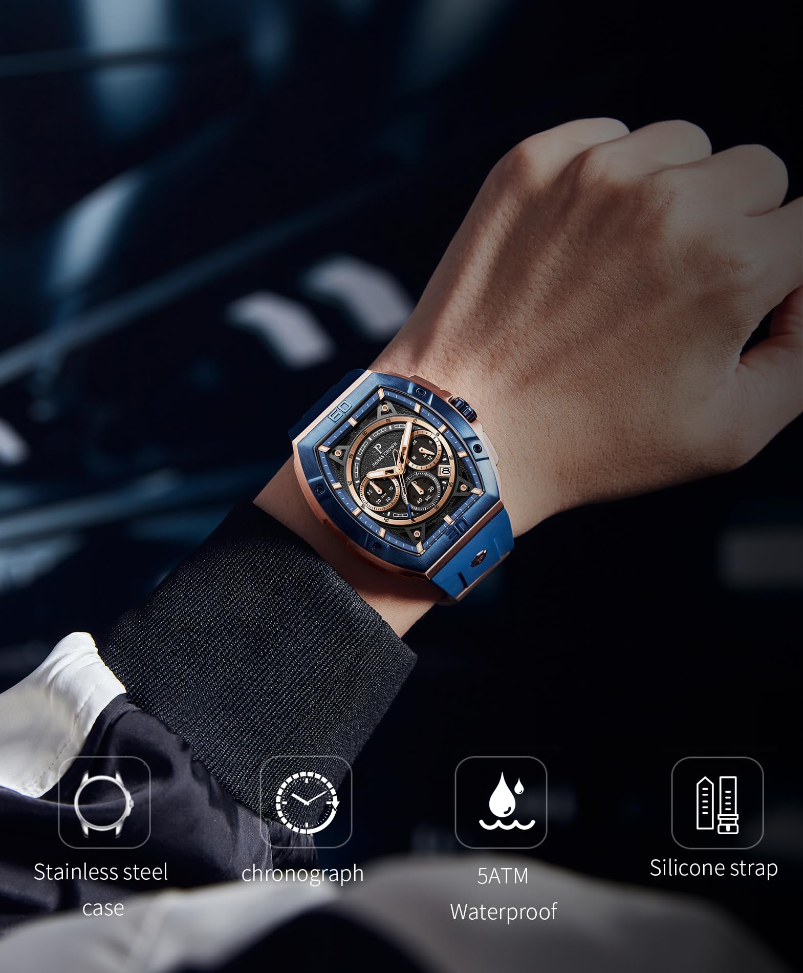 Luxury Tonneau Quartz Watch for Men - Japanese Movement, Waterproof Sports Watch - Perfect for Gifting, Business, and Outdoor Activities