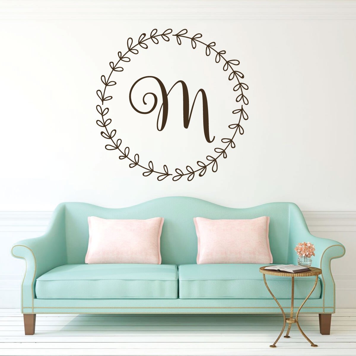 Personalized Vinyl Wreath Wall Decal Sticker - Home Decor for Living Room, Bedroom, Nursery & Office - Perfect for Seasonal, Holiday & Wedding Decorations
