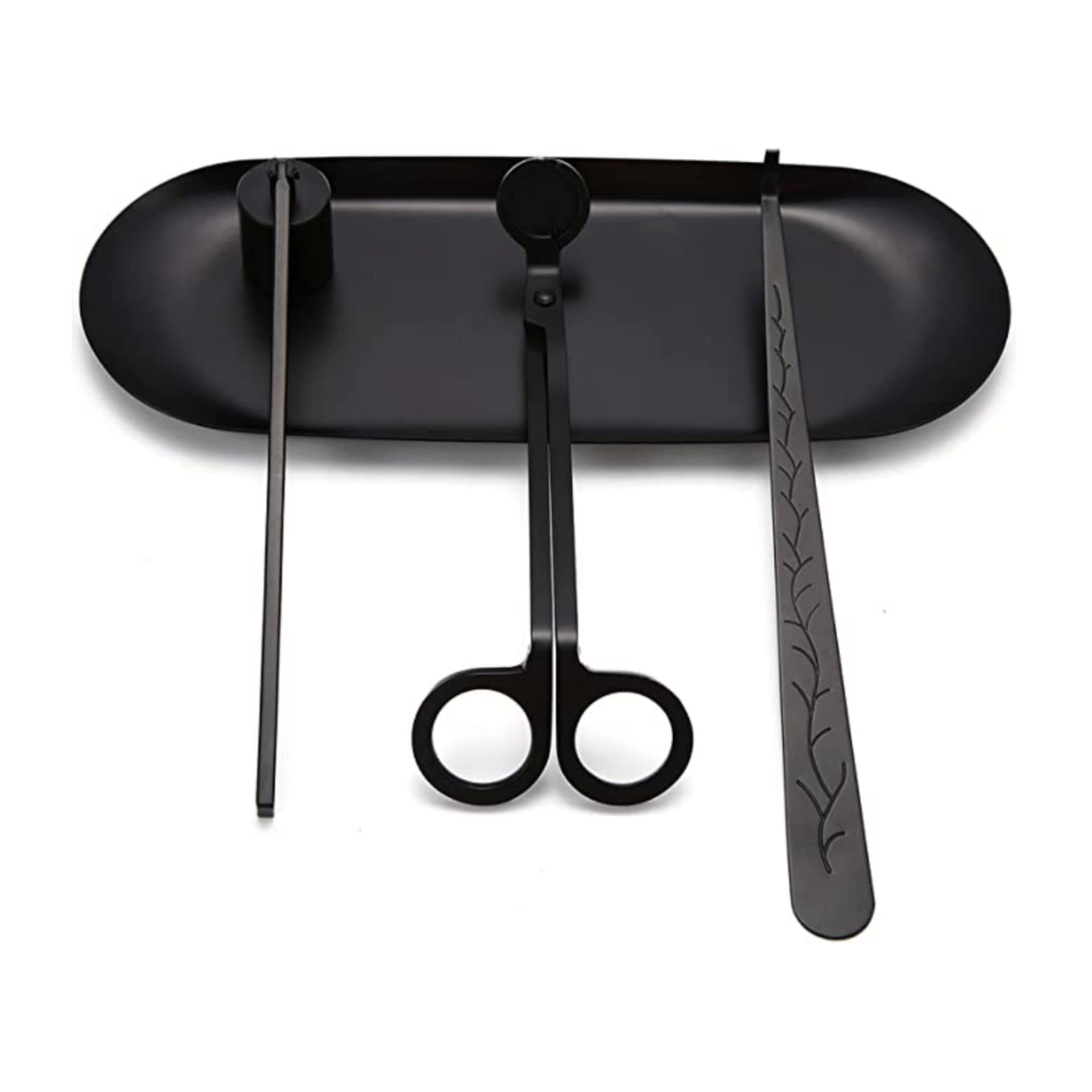 Premium 4-Piece Candle Care Set - Stainless Steel Wick Trimmer, Dipper, Snuffer & Tray - Matte Black Handmade Candle Accessories for Home Decor & Relaxation - Perfect for Spa Nights, Romantic Dinners & Meditation Spaces