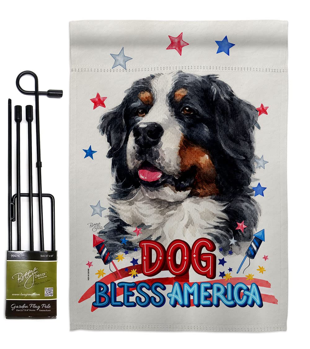 Patriotic Bernese Dog Garden Flag Set - Double-Sided Yard Decor for Pet Lovers