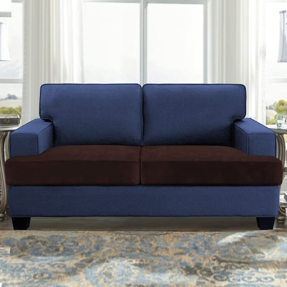 Stretch Velvet Sofa Slipcovers - 2 Piece Elastic Couch Covers for 2-Seat Sofa, Thickened Soft Velvet Fabric, Brown | Perfect for Living Room, Bedroom & Home Decor Protection