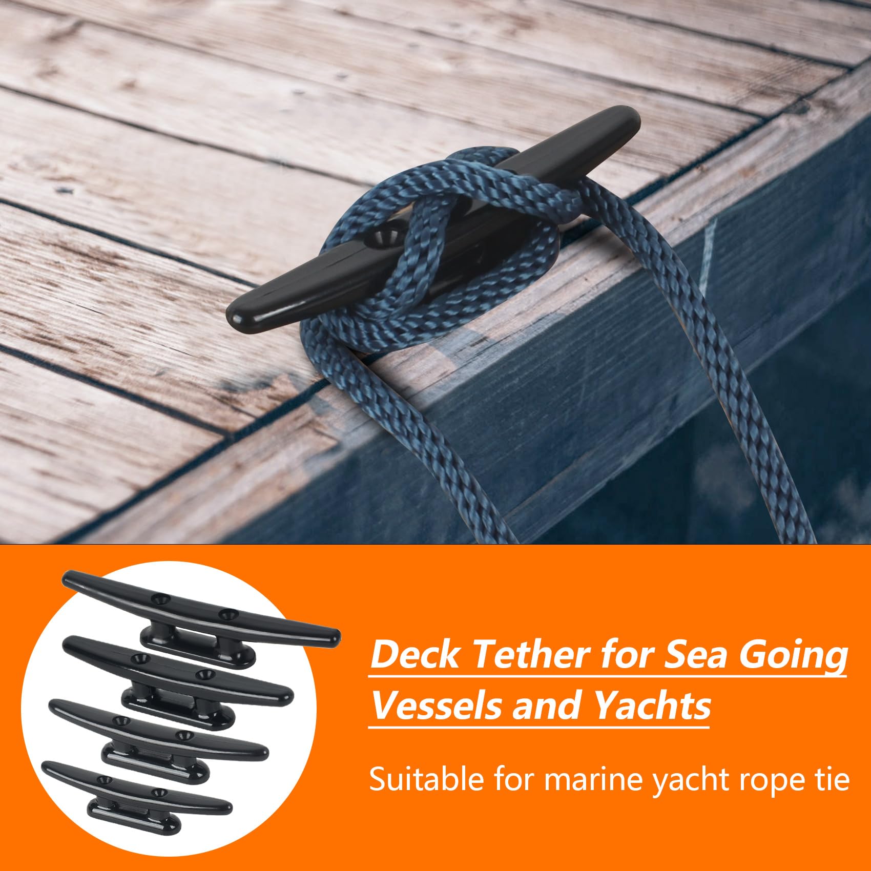 Nylon Boat Cleat 4-8 Inch Black - Marine Dock Cleats with Bolts for Boats & Decks (4/6 Pack)