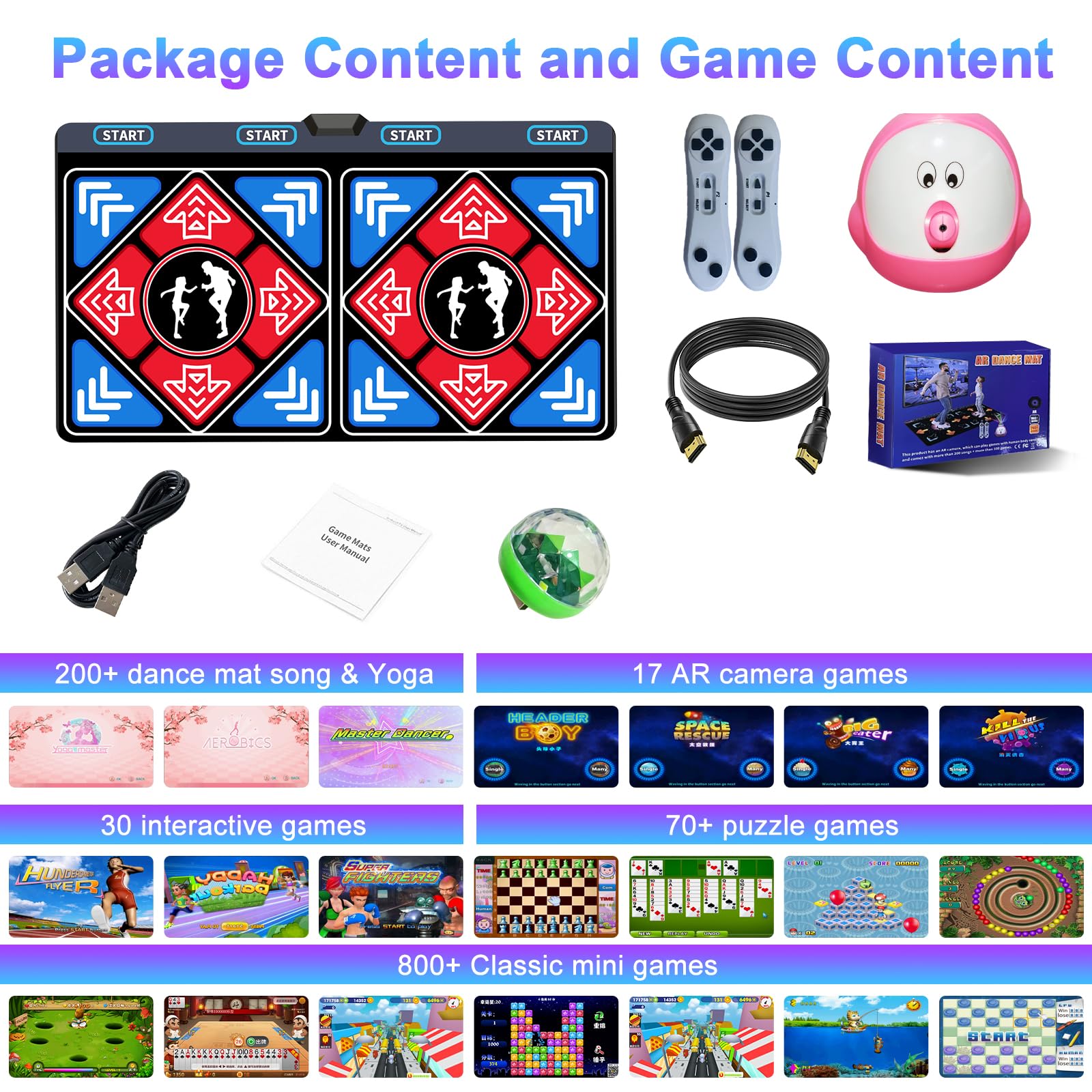 Non-Slip Flannel Dance Mat for Kids & Adults - Interactive Electronic Dance Pad with TV & Camera Mode - Fun Exercise & Gaming Mat for All Ages - Plug & Play USB Dance Game - Perfect Gift for Boys & Girls 3+ (Ideal for Birthday Parties, Family Game Nights & Indoor Fitness Activities)