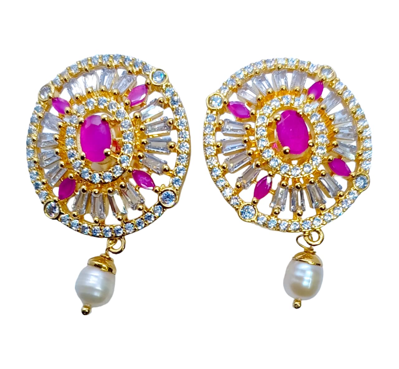 Gold Plated Classic Freshwater Pearl and Ruby Maharani Necklace Set | Elegant Bridal Jewelry for Weddings & Special Occasions