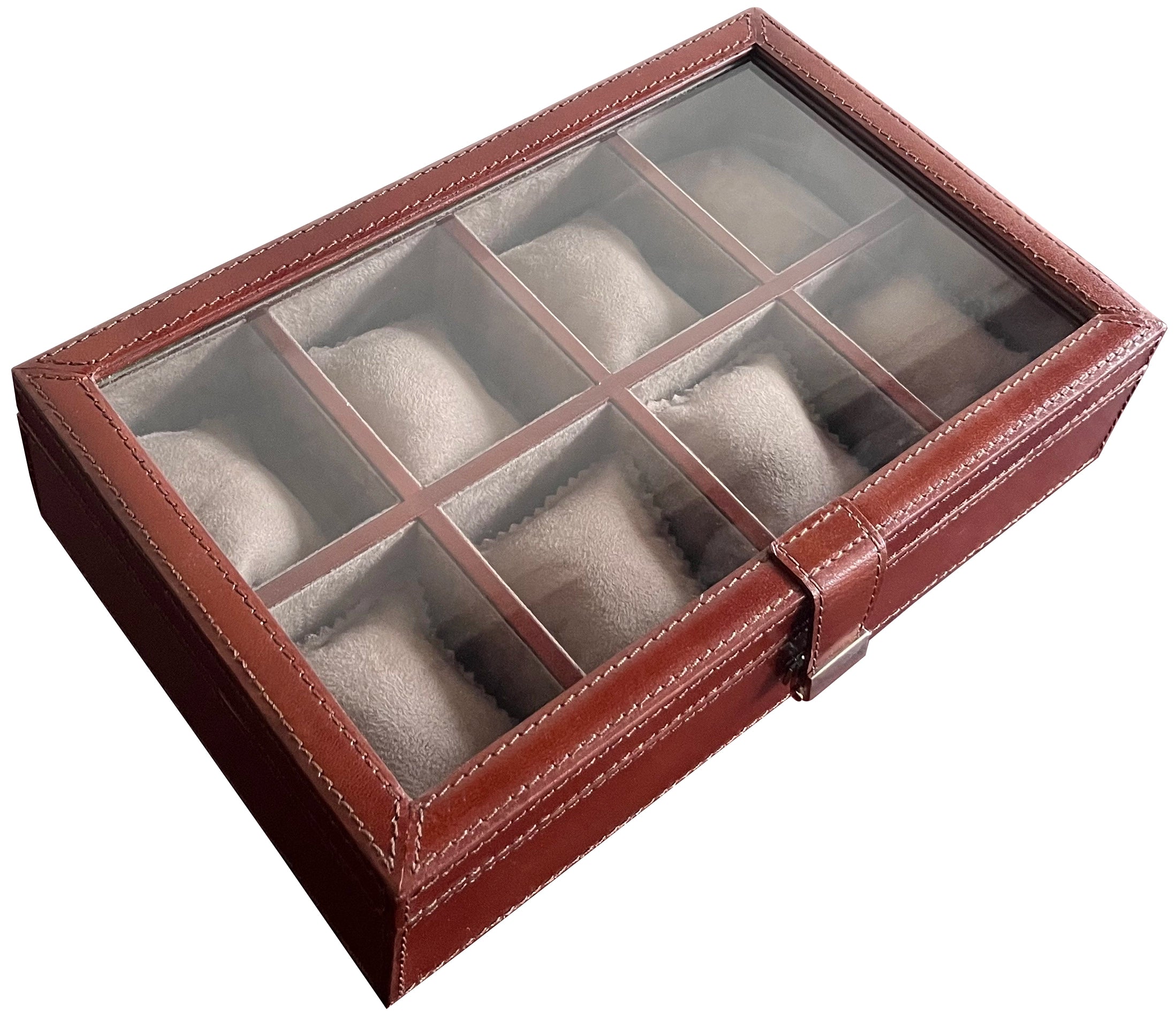 Premium 8-Slot Leather Watch Case for Men & Women - Genuine Brown Leather Watch Box Organizer - Perfect for Travel, Storage & Display of Luxury Watches