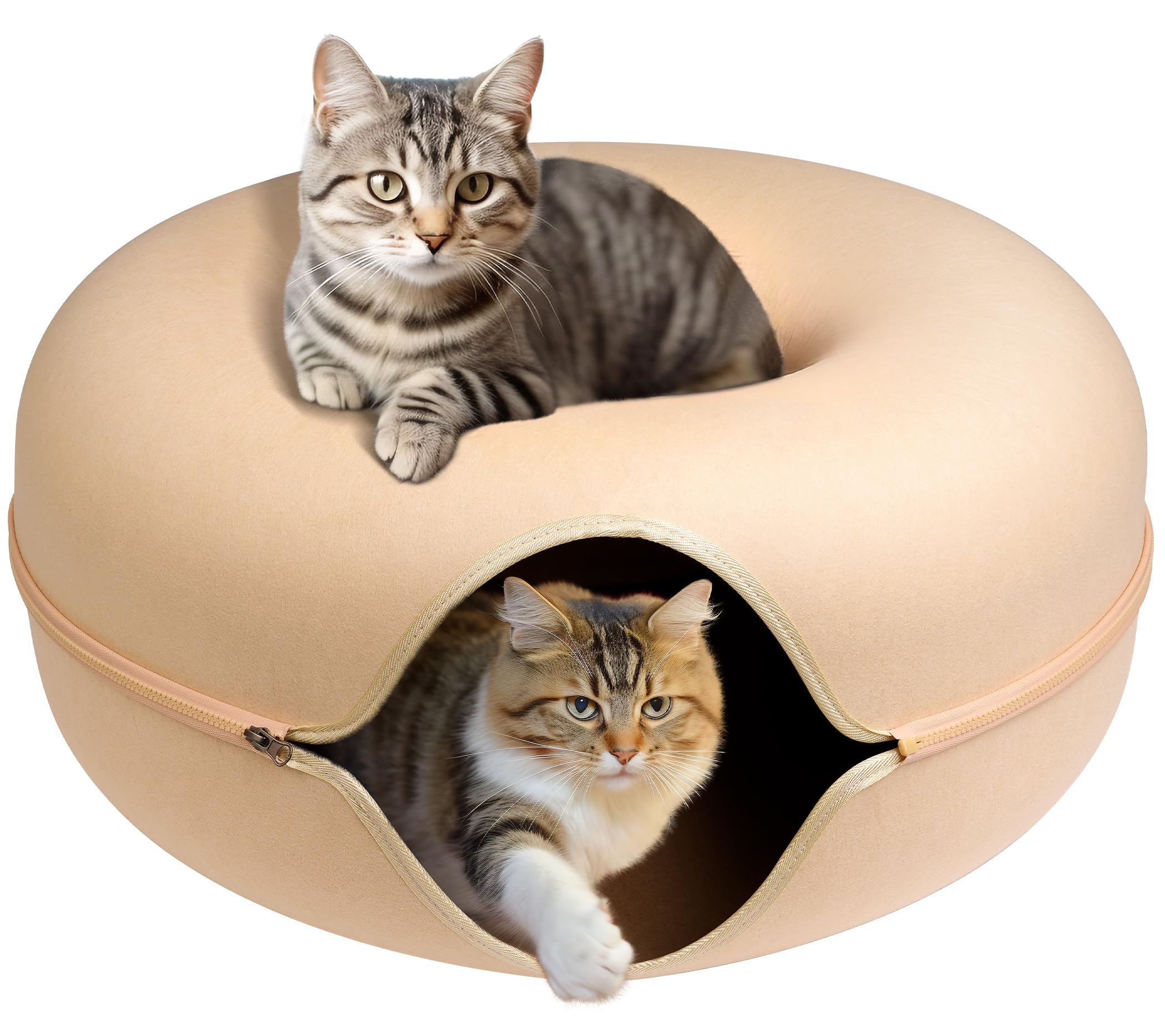 Peekaboo Cat Cave for Multiple & Large Cats - Washable & Detachable Scratching Donut Bed for Indoor Cats Up to 9 lbs - Cozy Cat Tunnel Bed in Yellow - Perfect for Napping, Playtime & Multi-Cat Households