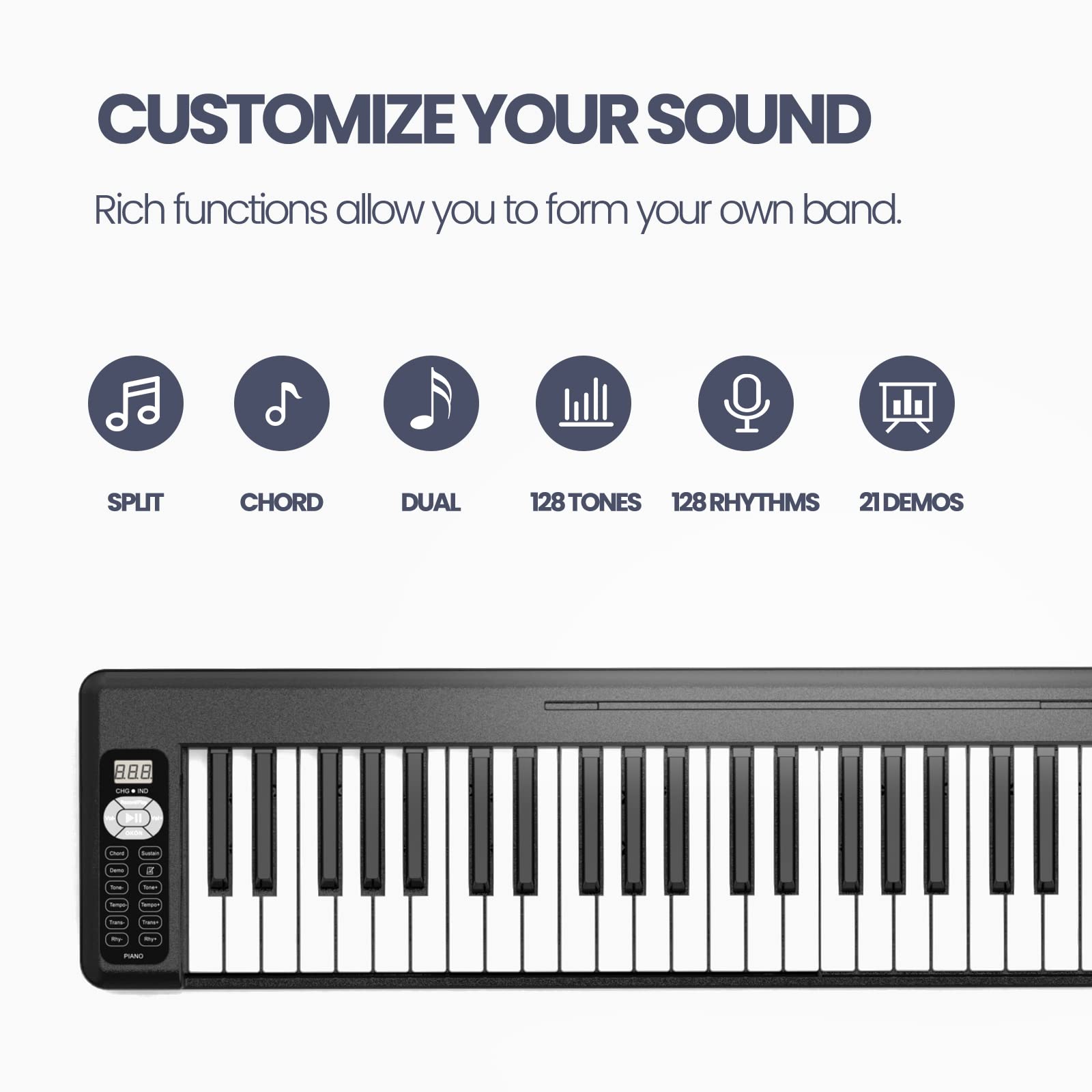 61-Key Folding Digital Piano Keyboard with Bluetooth - Rechargeable, Touch Sensitive & Semi-Weighted Keys | Portable Electric Piano for Beginners, Teens & Adults | Includes Piano Bag & Stand | Perfect for Home Practice, Music Lessons & Live Performances