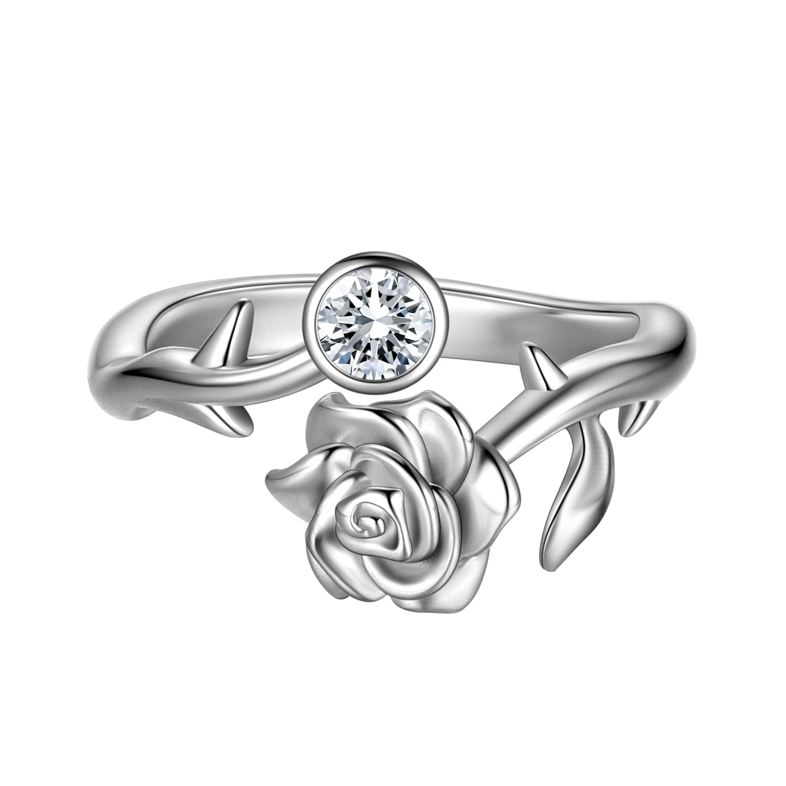 Beautlace Adjustable Rose Flower Ring - Silver & Black Gun Plated Open Band for Women | Elegant Wedding, Engagement, Anniversary Jewelry Gift | Perfect for Romantic Dates, Proposals & Special Occasions