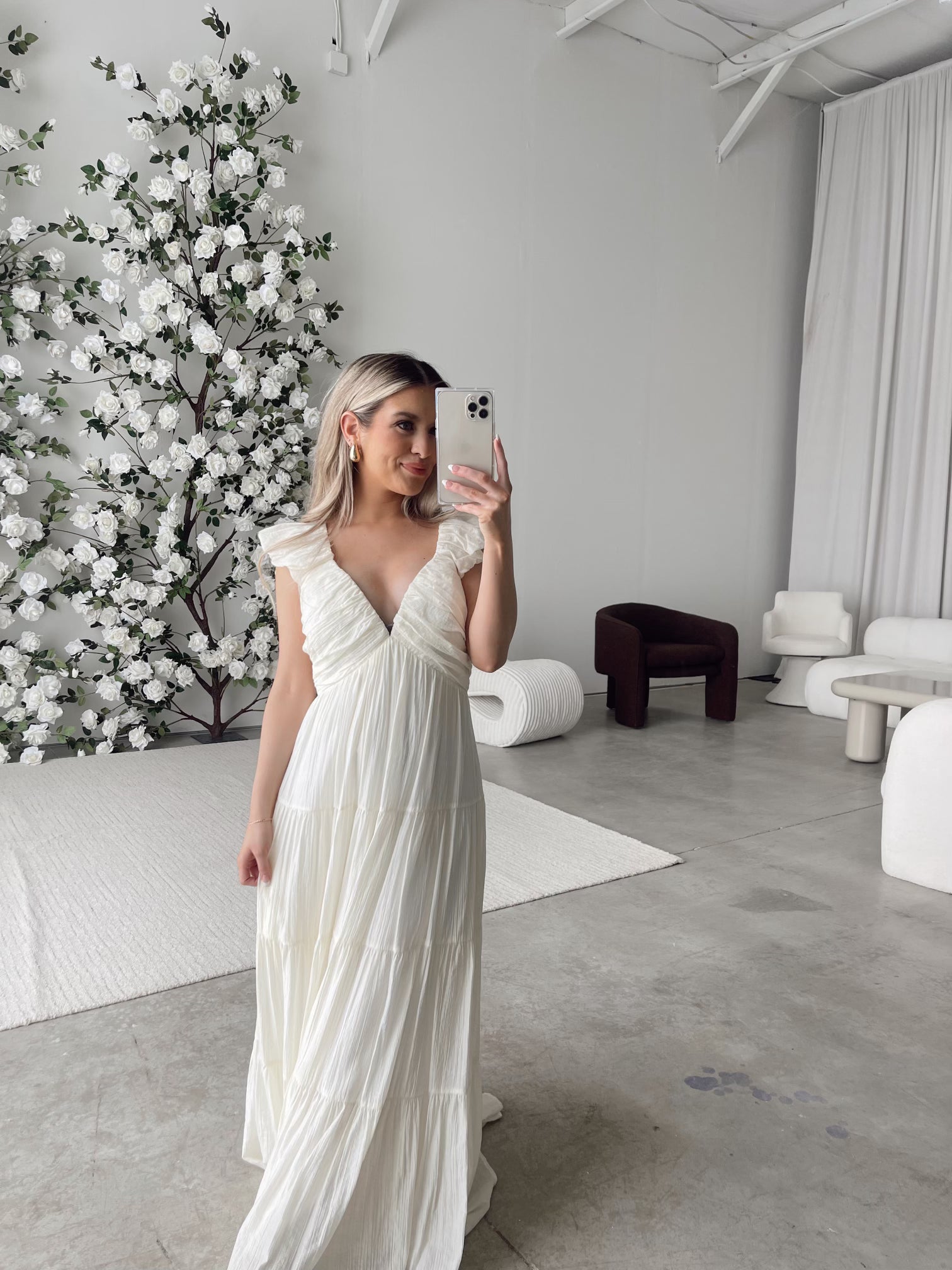 Katy Pleated Bodice Midi Dress in Cream - Bump Friendly Maternity Dress for Wedding, Baby Shower & Special Occasions