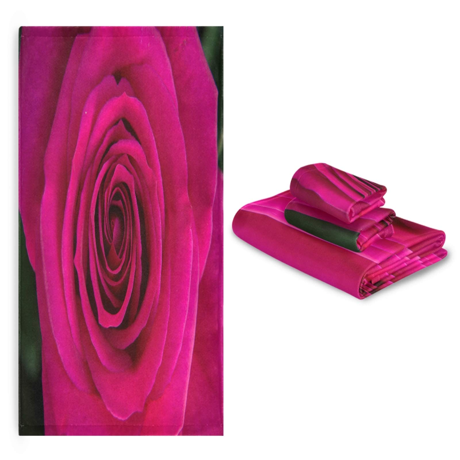 3 Piece Pink Fuchsia Rose Bath Towel Set - Ultra Soft, Heavy Weight & Highly Absorbent - Perfect for Valentine's Day Gifts, Spa Day, Bridal Shower & Luxury Bathroom Decor