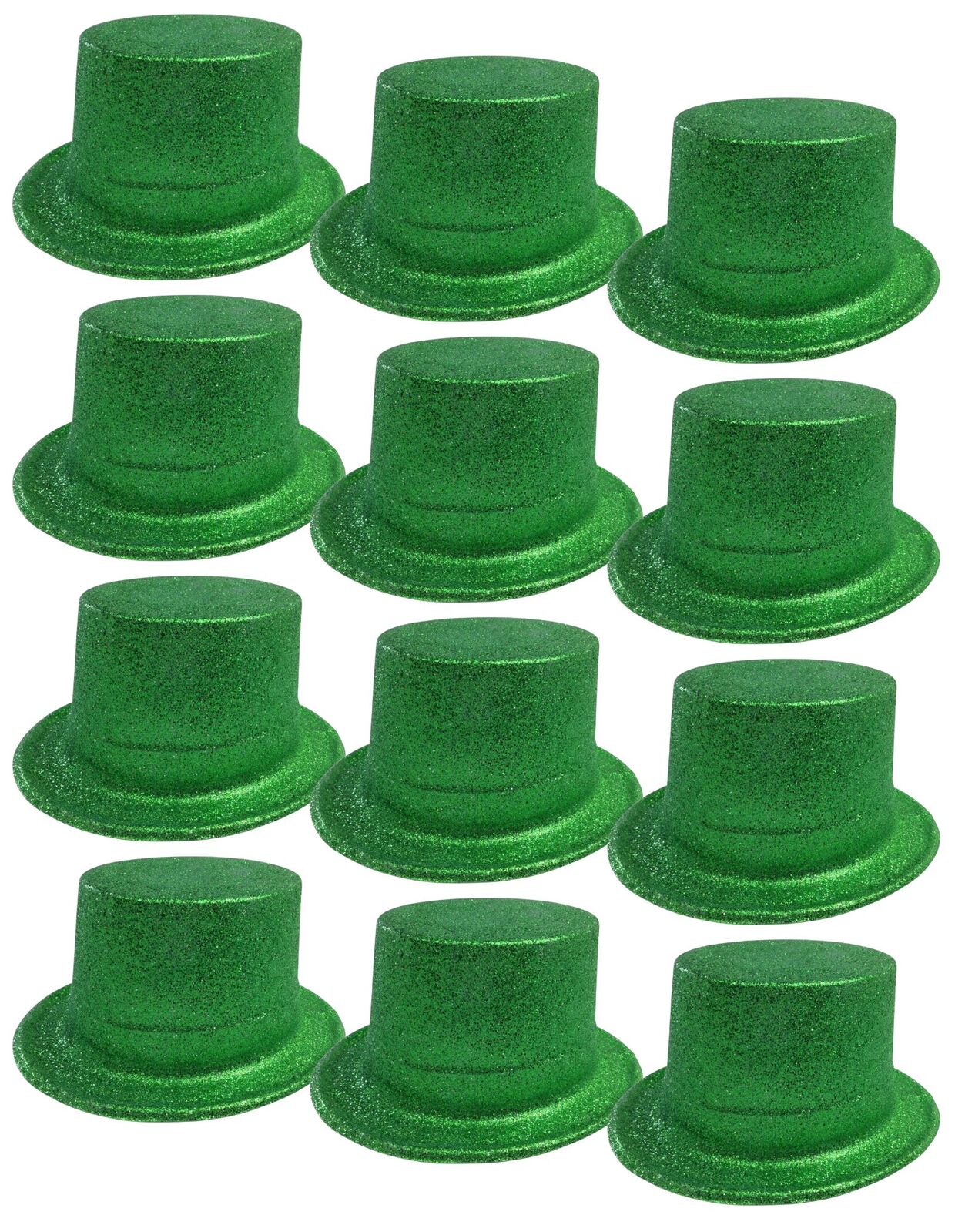 12-Pack Glitter Top Hats for Party - Green Plastic Fancy Dress Up Costume Accessories for Halloween, Christmas, Mardi Gras & Themed Parties
