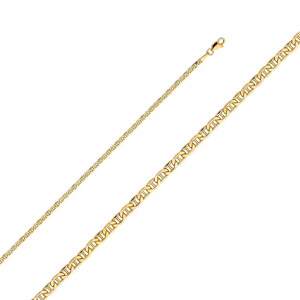 14K Yellow Gold Hollow Mariner Chain Necklace 2.4mm Width - Adjustable Length 16-24 Inches - Elegant Jewelry Gift for Women, Brides, Girlfriends - Perfect for Weddings, Anniversaries, Valentine's Day & Everyday Wear
