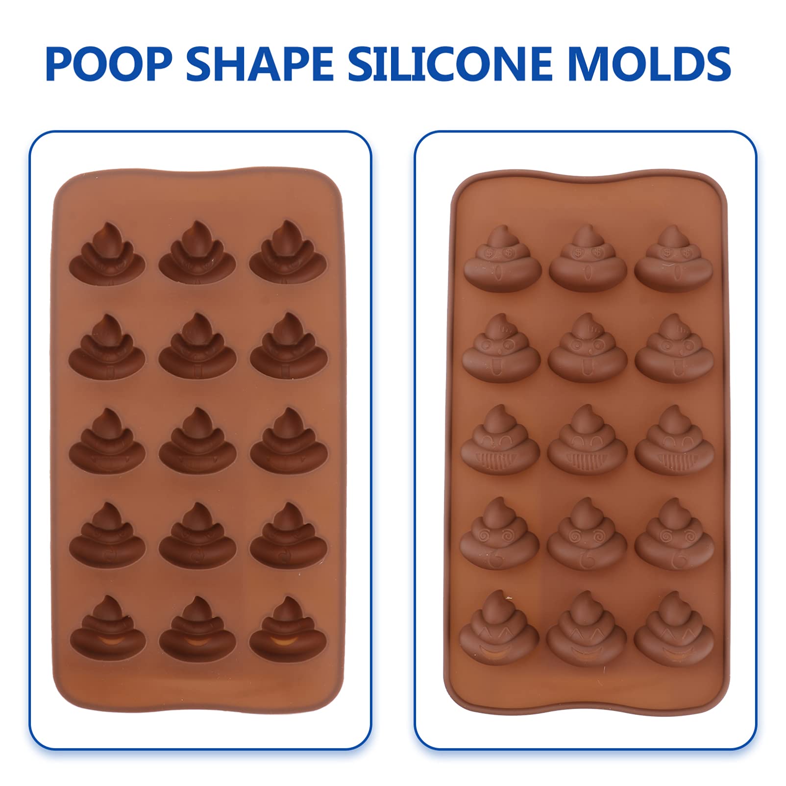 3PCS Silicone Poop Molds for Baking - Funny Poop Emotion Chocolate & Candy Molds - Perfect for Cakes, Puddings, Fondant - Great for Halloween, Birthday Parties & Prank Gifts