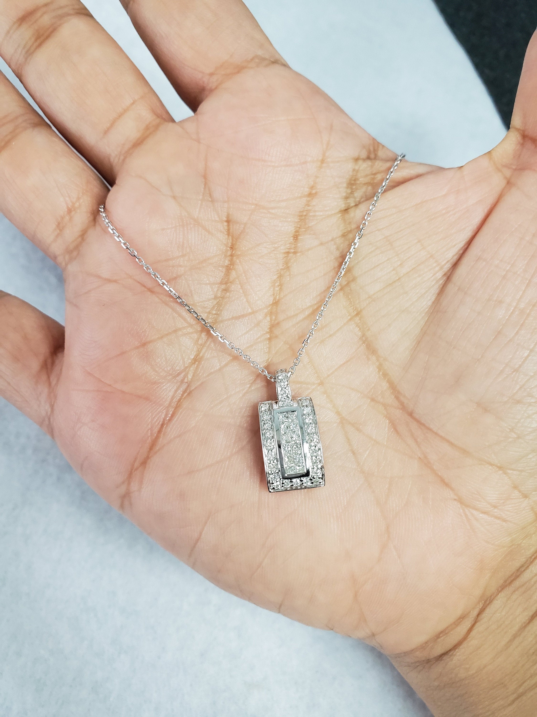 0.59cttw Princess Cut Diamond Necklace in 18k White Gold - Elegant Jewelry Gift for Women, Perfect for Weddings, Anniversaries & Special Occasions