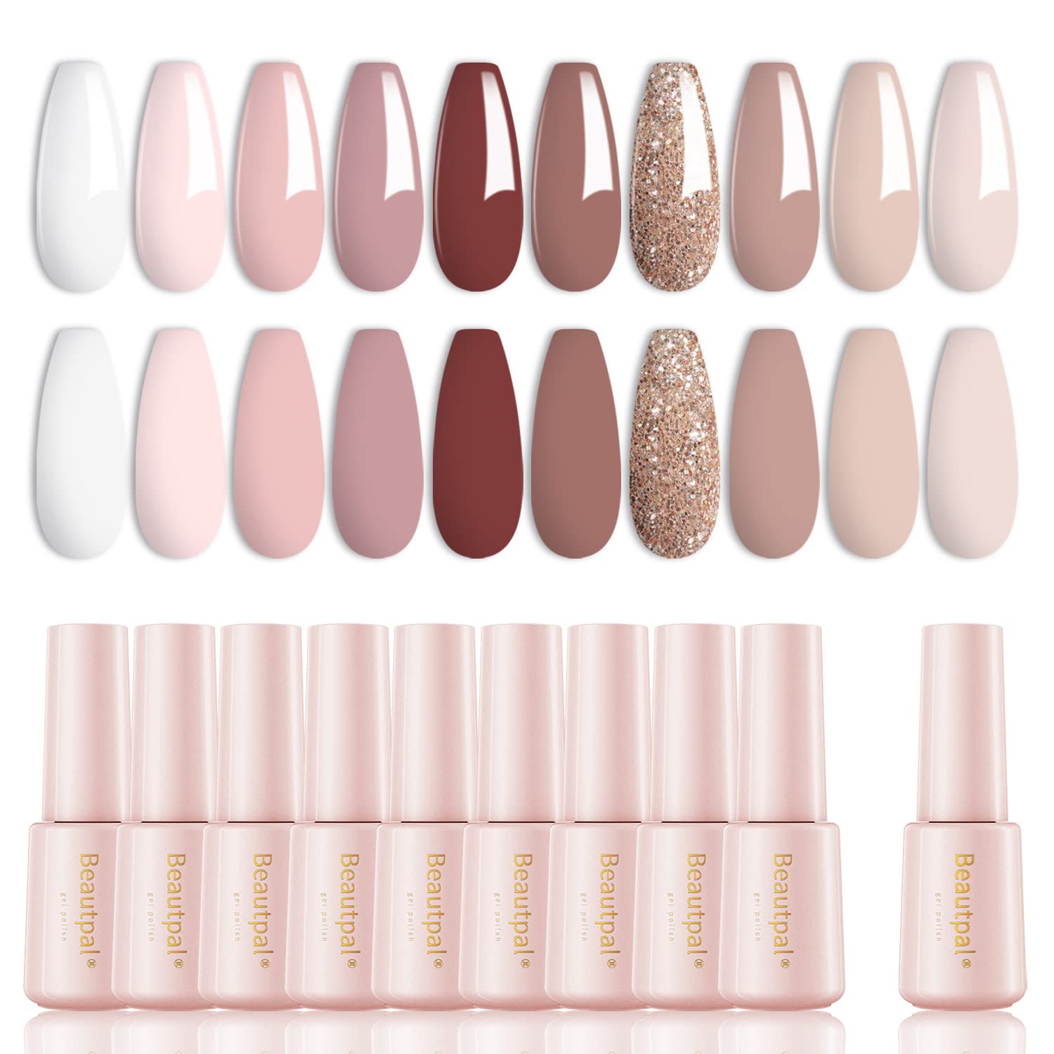 Beautpal 10 Pcs Nude Gel Nail Polish Set - Natural Skin Tone Soak Off LED Gel Polish for All Seasons, Salon & DIY Manicure (Pink Neutral Shades) | Perfect for Wedding, Party & Everyday Nail Art