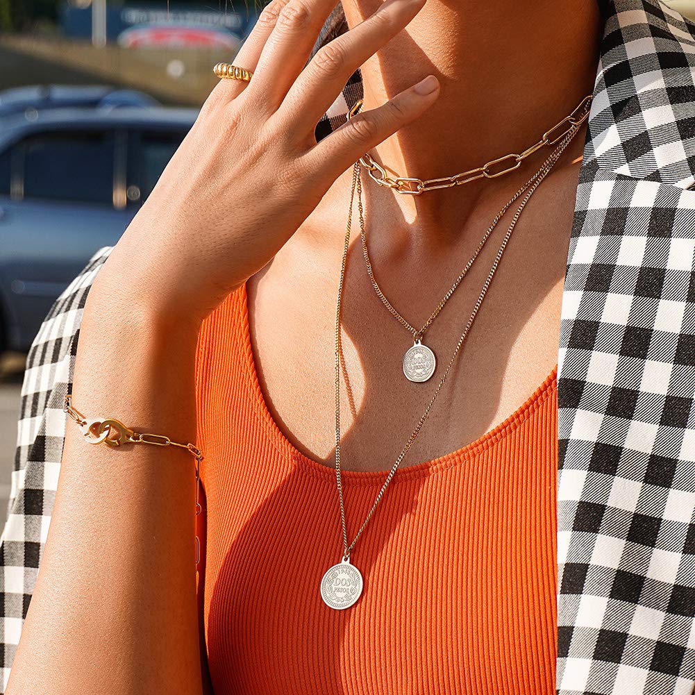 Vintage Gold Coin Necklace for Women - 14K Gold Plated Elizabethan Coin Pendant with Layered Chain Choker | Elegant Jewelry Gift for Birthday, Anniversary & Special Occasions