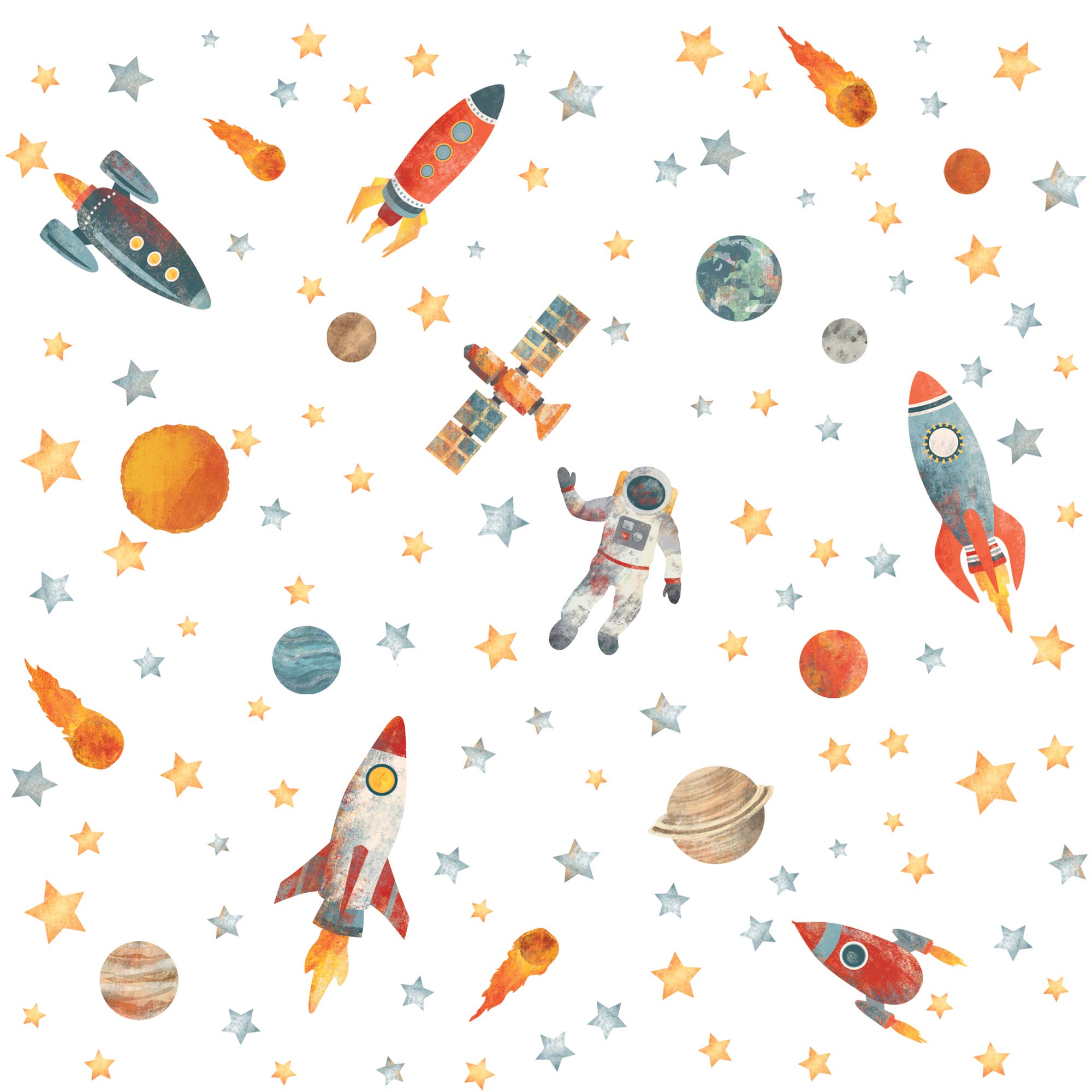 Spaceship Wall Decals - Outer Space & Planet Wall Stickers - Removable Eco-Friendly Rocket & Star Decals for Kids Room & Nursery Decor