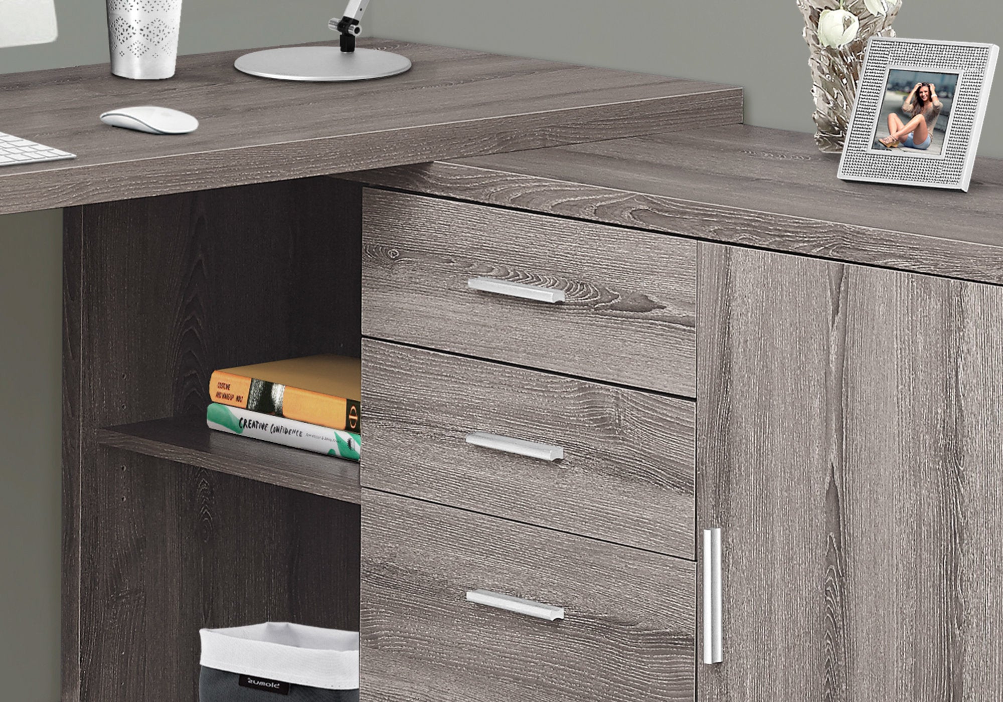 60L Office Series Dark Taupe L-Shaped Desk - Left or Right Facing for Home & Workspace | Ergonomic Computer Desk for Small Spaces