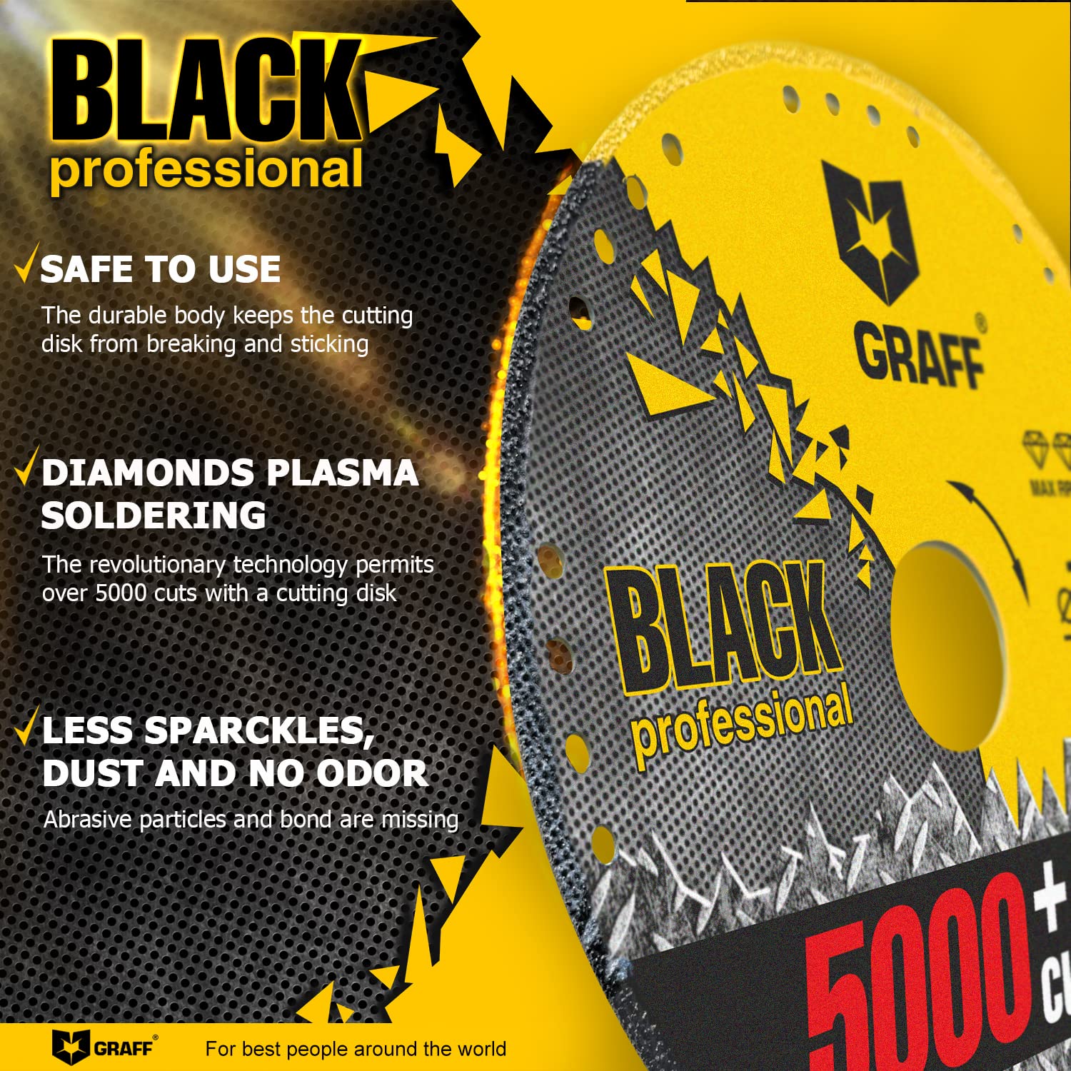 Diamond Metal Cutting Disc 5 Inch - GRAFF Black Cut Off Wheels for Angle Grinder, 60x Longer Wheel Life - Perfect for Metal Fabrication, Construction, and DIY Projects