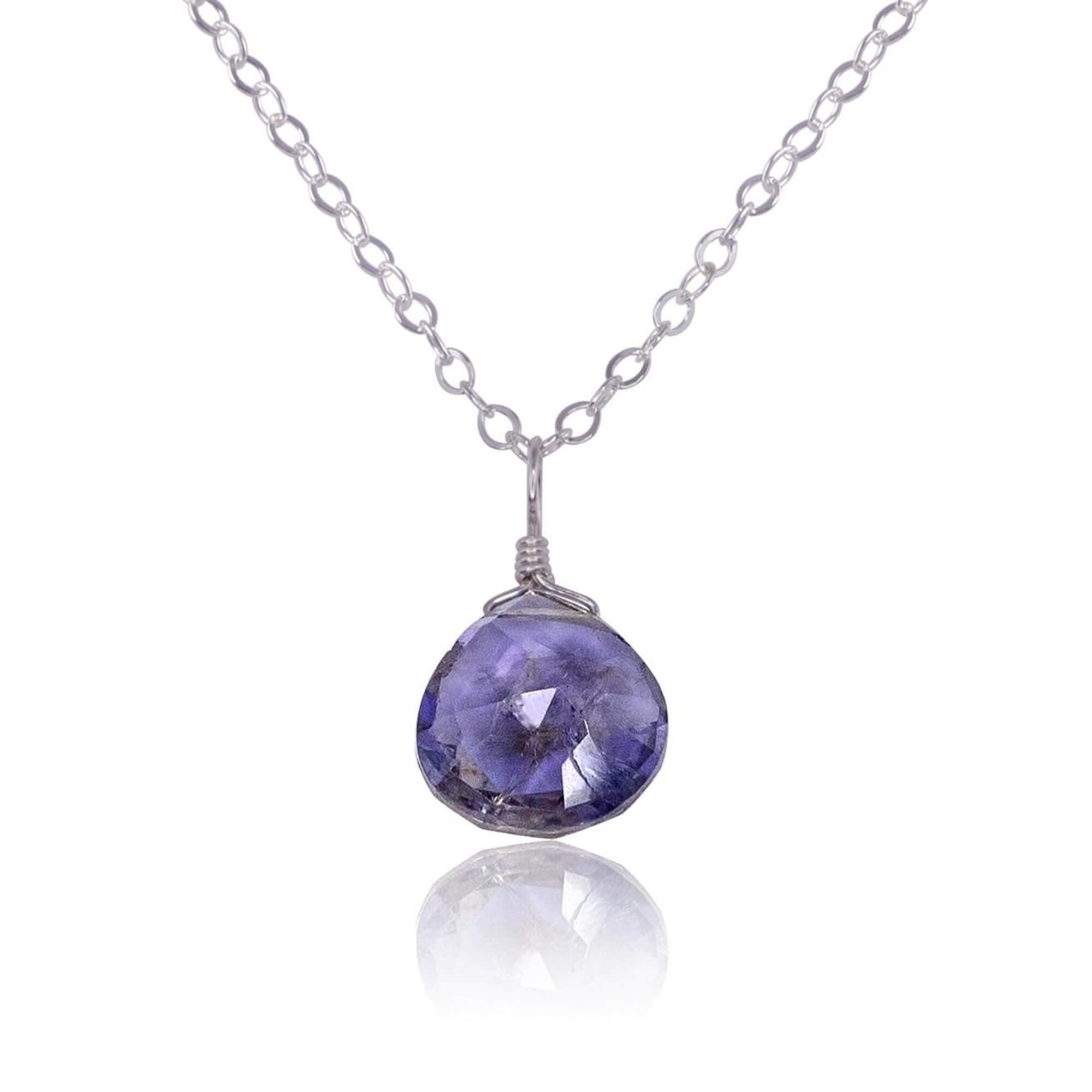 Iolite Teardrop Crystal Pendant Necklace for Women - Natural Gemstone Jewelry Gift for Birthday, Anniversary & Valentine's Day - Perfect for Everyday Wear, Date Nights & Special Occasions