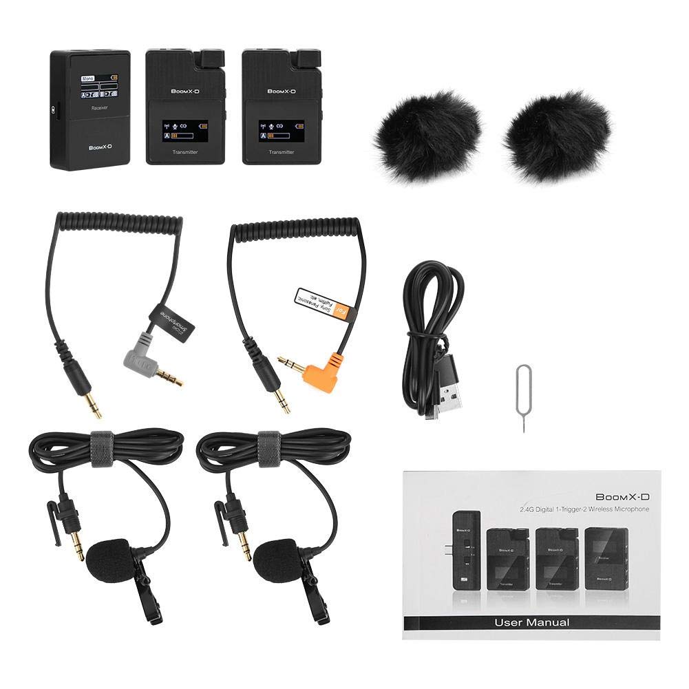 Acouto BoomX-D D2 2.4G Digital Wireless Microphone System - Dual Wireless Lavalier Mics for Smartphones, DSLR & Mirrorless Cameras (50m Range) - Perfect for Vlogging, Live Streaming & YouTube Content Creation