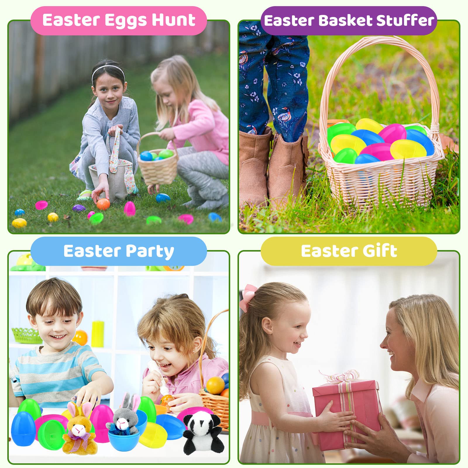 12PCS Filled Easter Eggs with Plush Animal Toys Inside - Prefilled Easter Eggs for Easter Egg Hunt, Easter Basket Stuffers, Classroom Prizes - Perfect for Easter Party Games, Kids Gift Baskets & Spring Celebrations