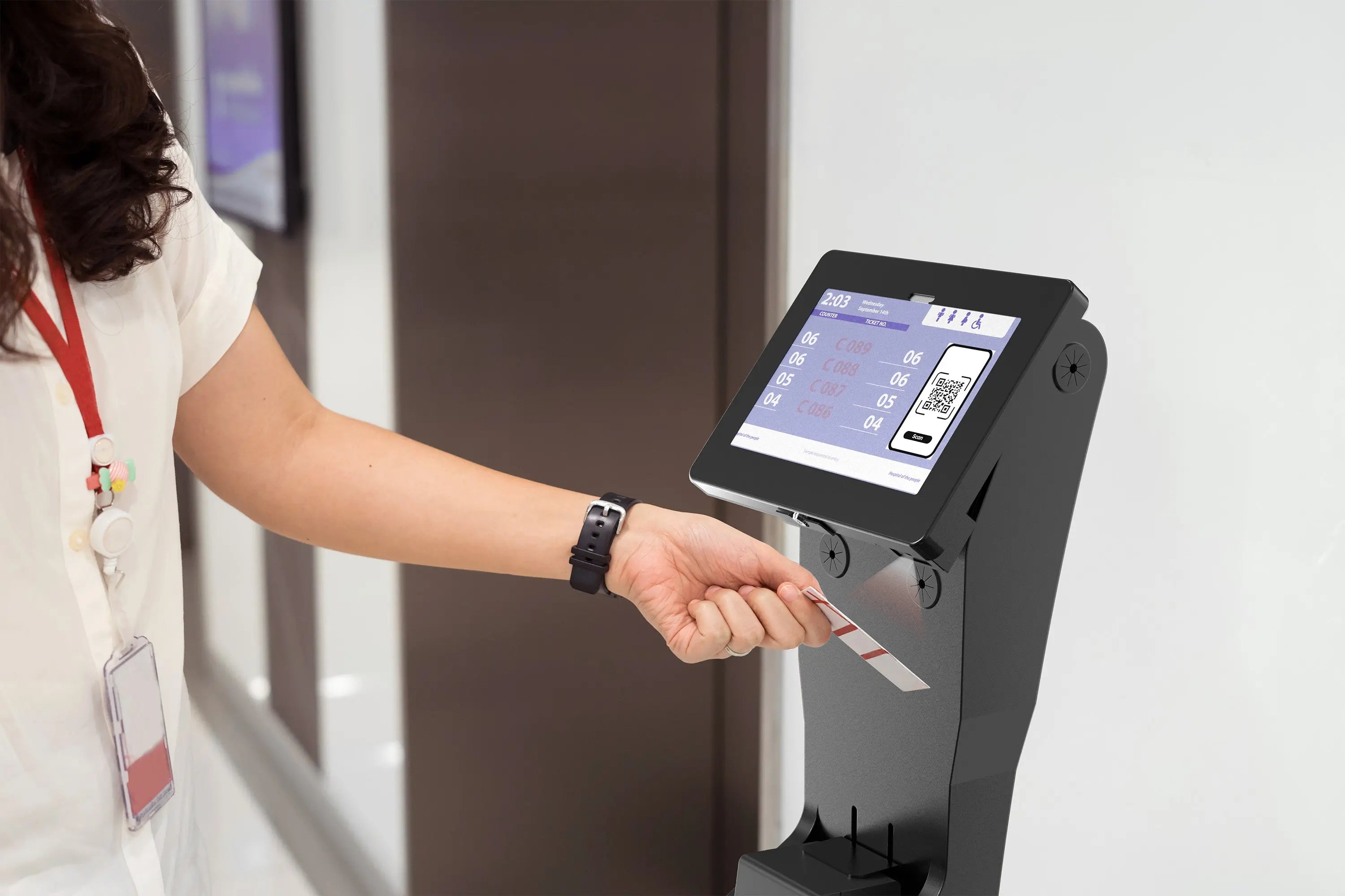 Sleek White Floor Stand with Printer Slot & Security Enclosure - Integrated Honeywell 2D Barcode Scanner for Retail Stores, Warehouses & Checkout Counters