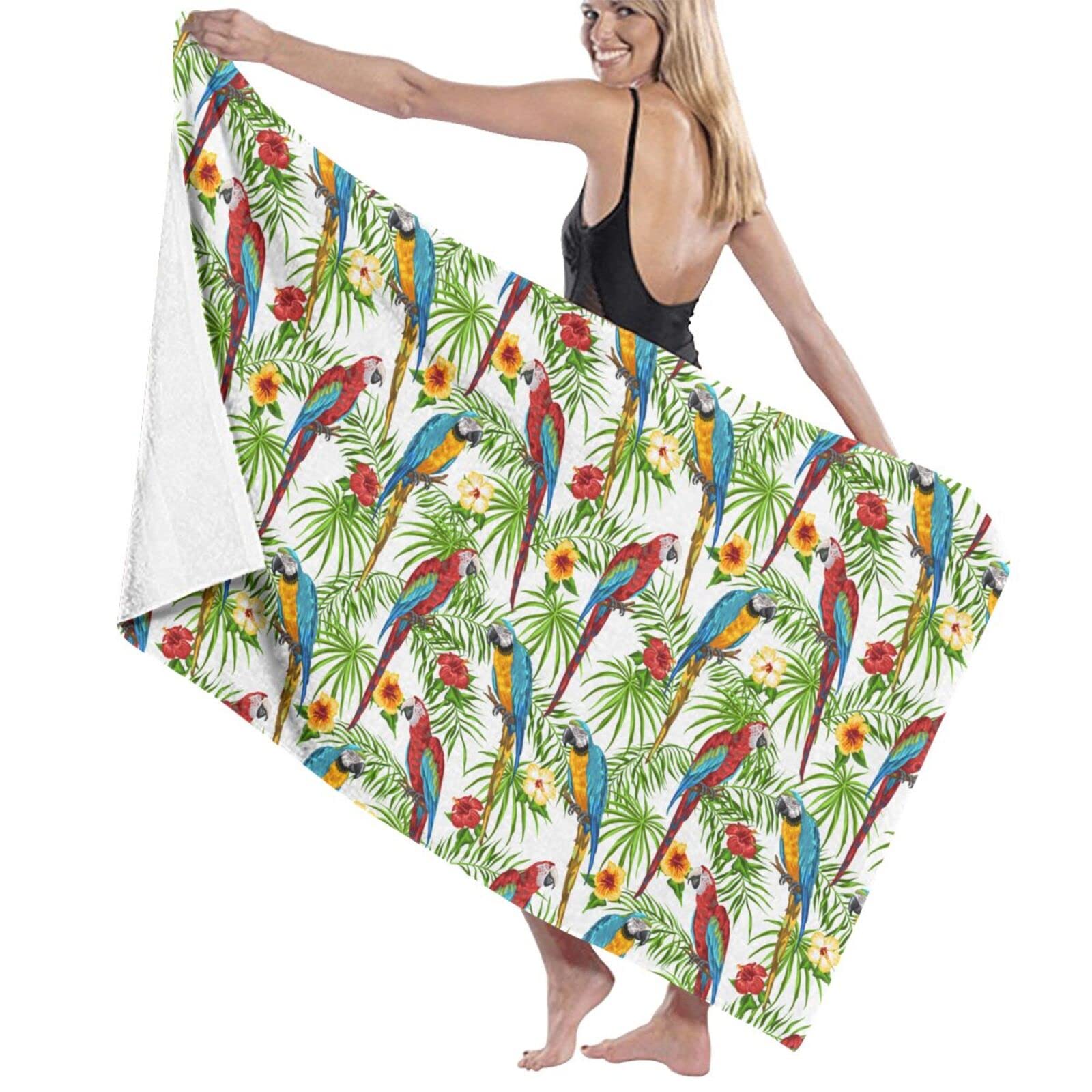 Parrot Print Microfiber Beach Towels - Super Soft Quick Dry Bath Towels for Adults & Kids | Lightweight Absorbent Sand-Free Towel for Pool, Beach, Yoga & Travel