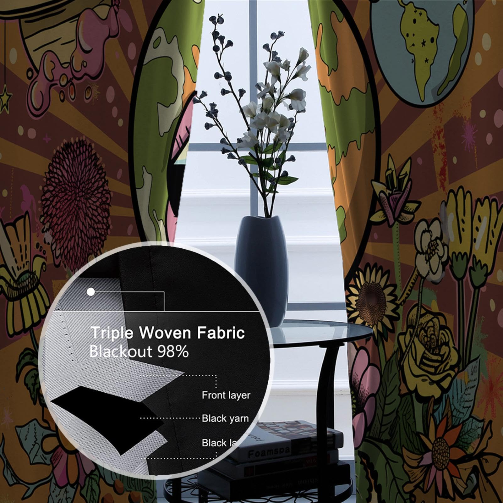Cartoon Space Planet Blackout Curtains - 2 Panels 55