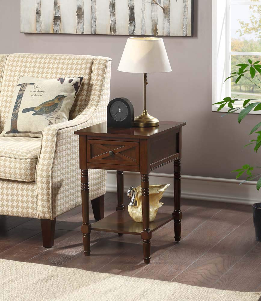 Convenience Concepts Country Oxford End Table with USB Charging Station - Stylish Nightstand for Bedroom, Living Room, and Office Use