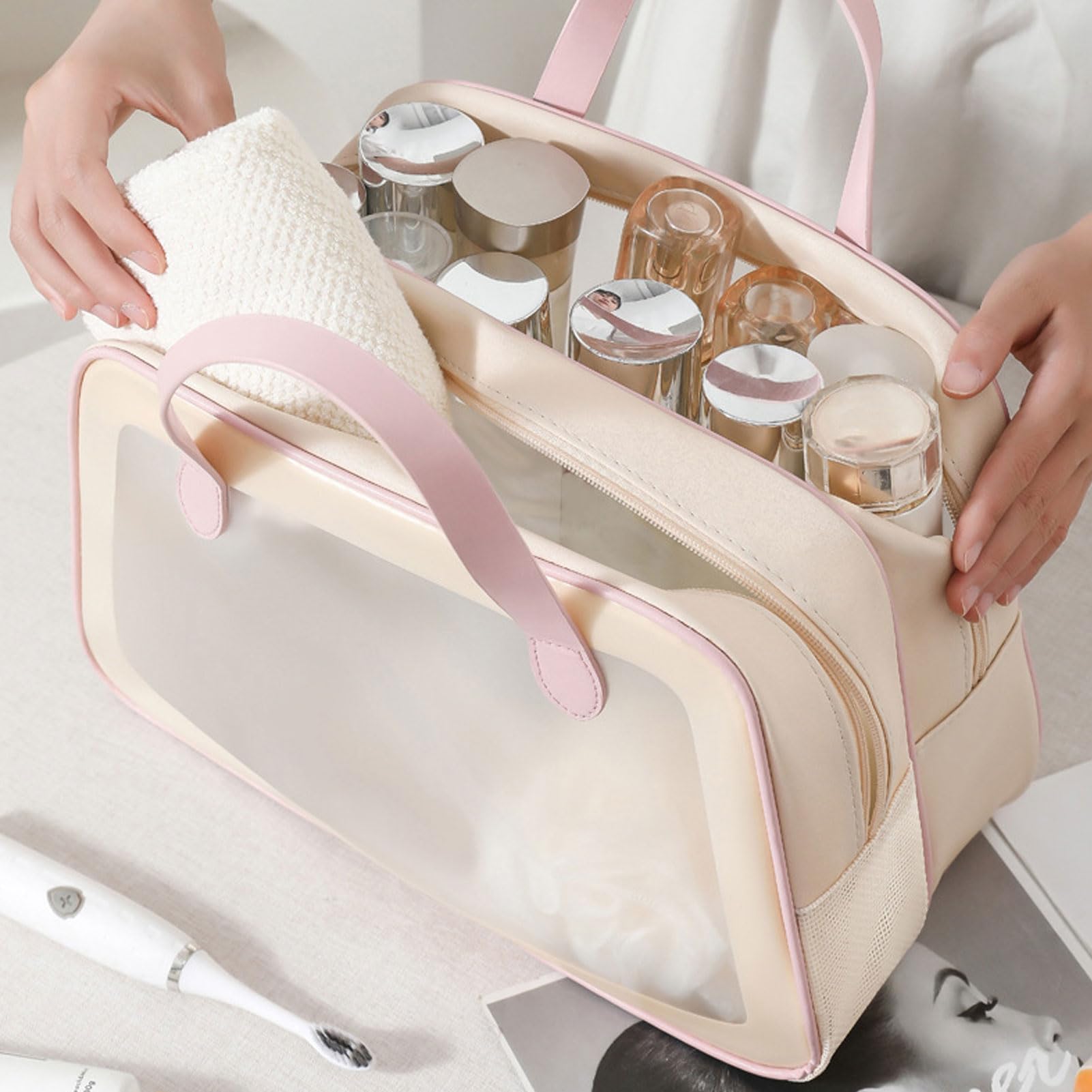 Matte Translucent Toiletry Bag - Waterproof Cosmetic Organizer for Travel & Camping